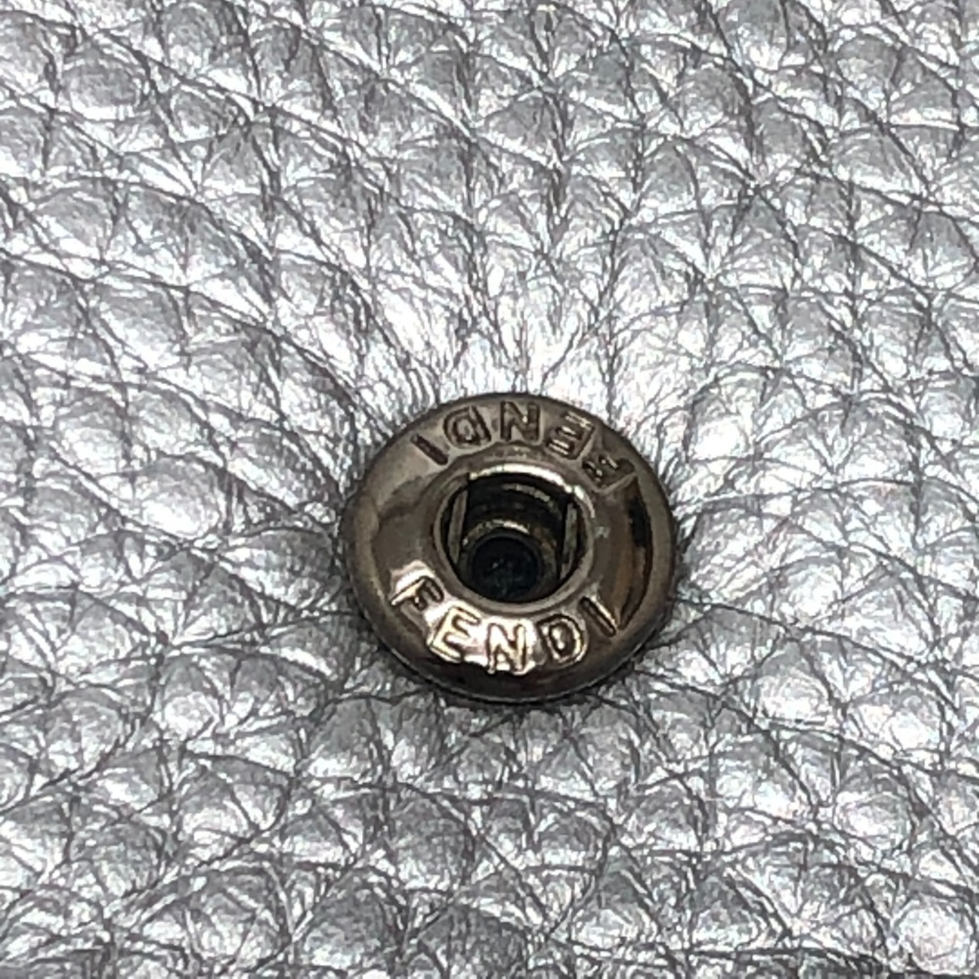 FENDI Selleria Bifold Business Card Case with Stitching, Leather, Silver, for Women