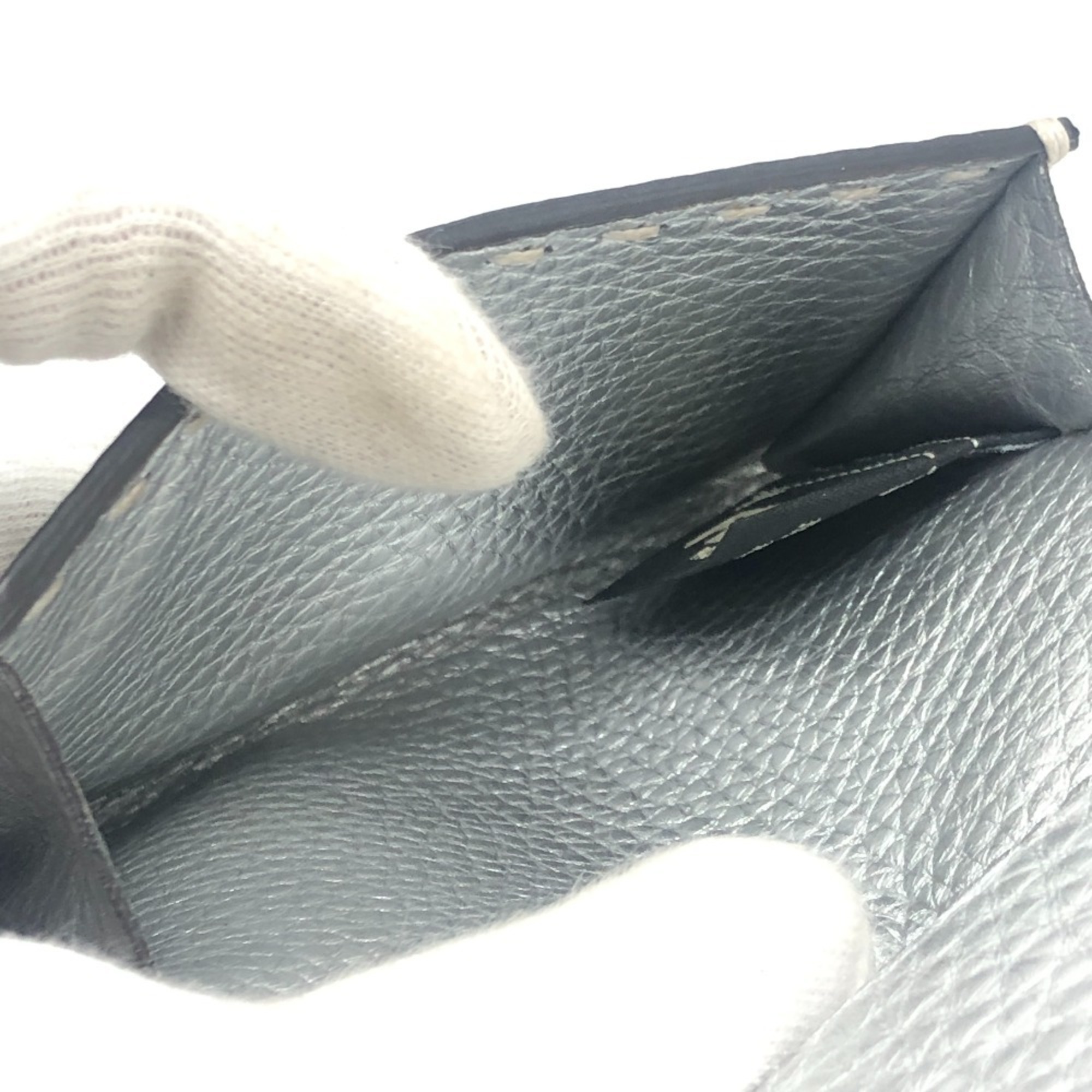 FENDI Selleria Bifold Business Card Case with Stitching, Leather, Silver, for Women