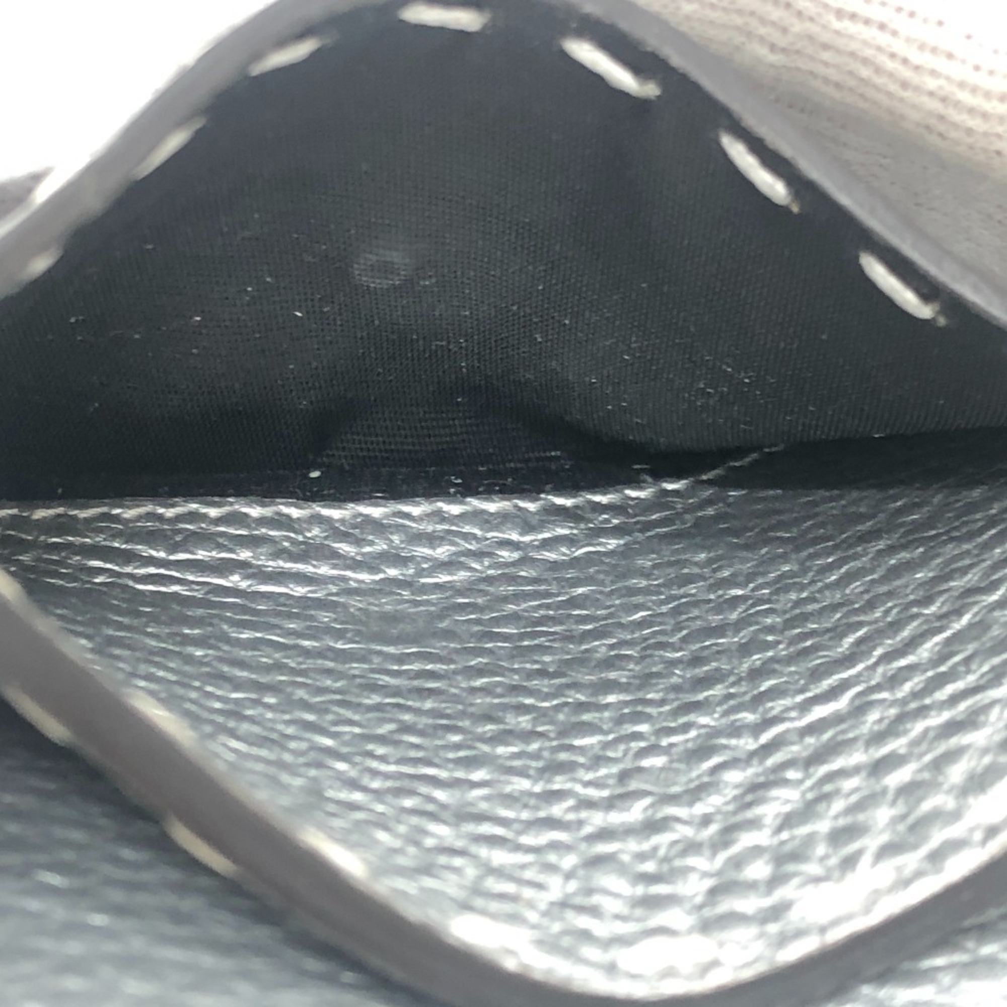 FENDI Selleria Bifold Business Card Case with Stitching, Leather, Silver, for Women