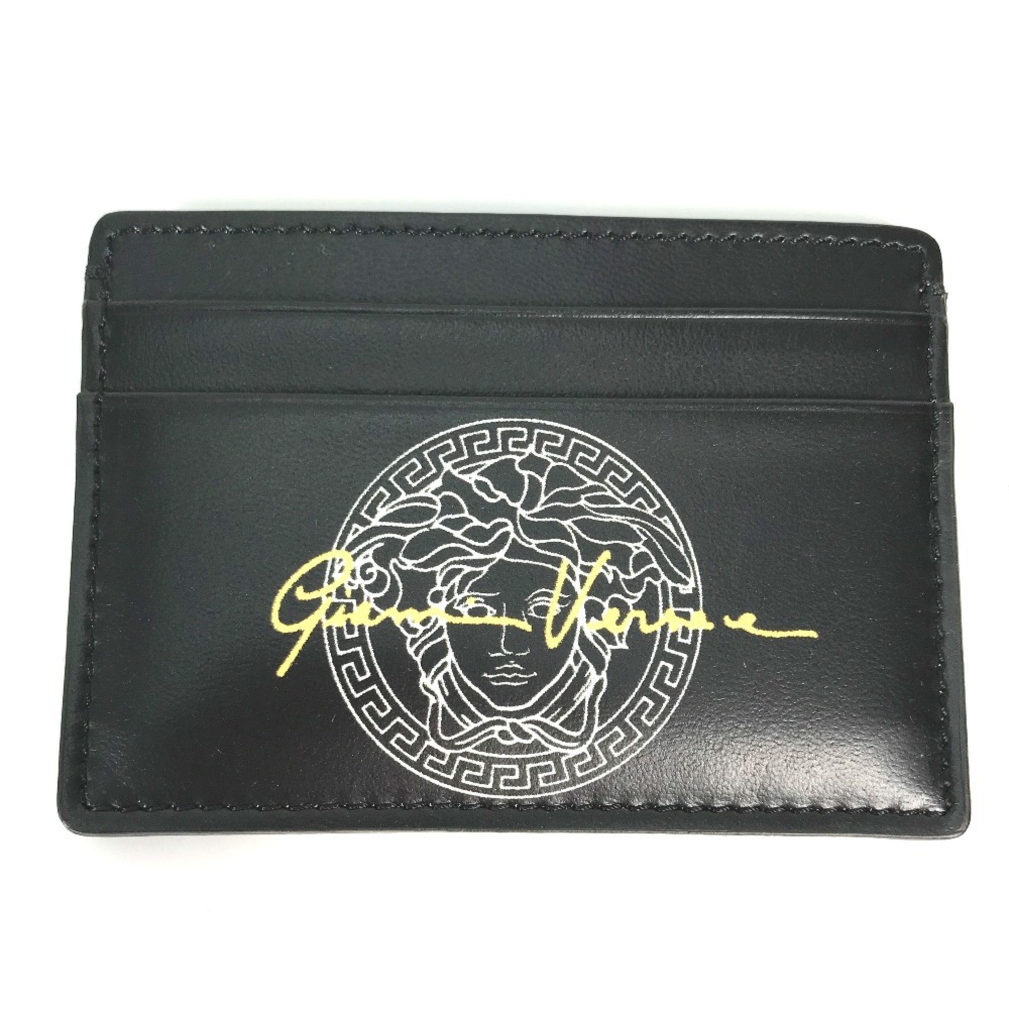 VERSACE Medusa Business Card Holder, Pass Case, Leather, Men’s, Black