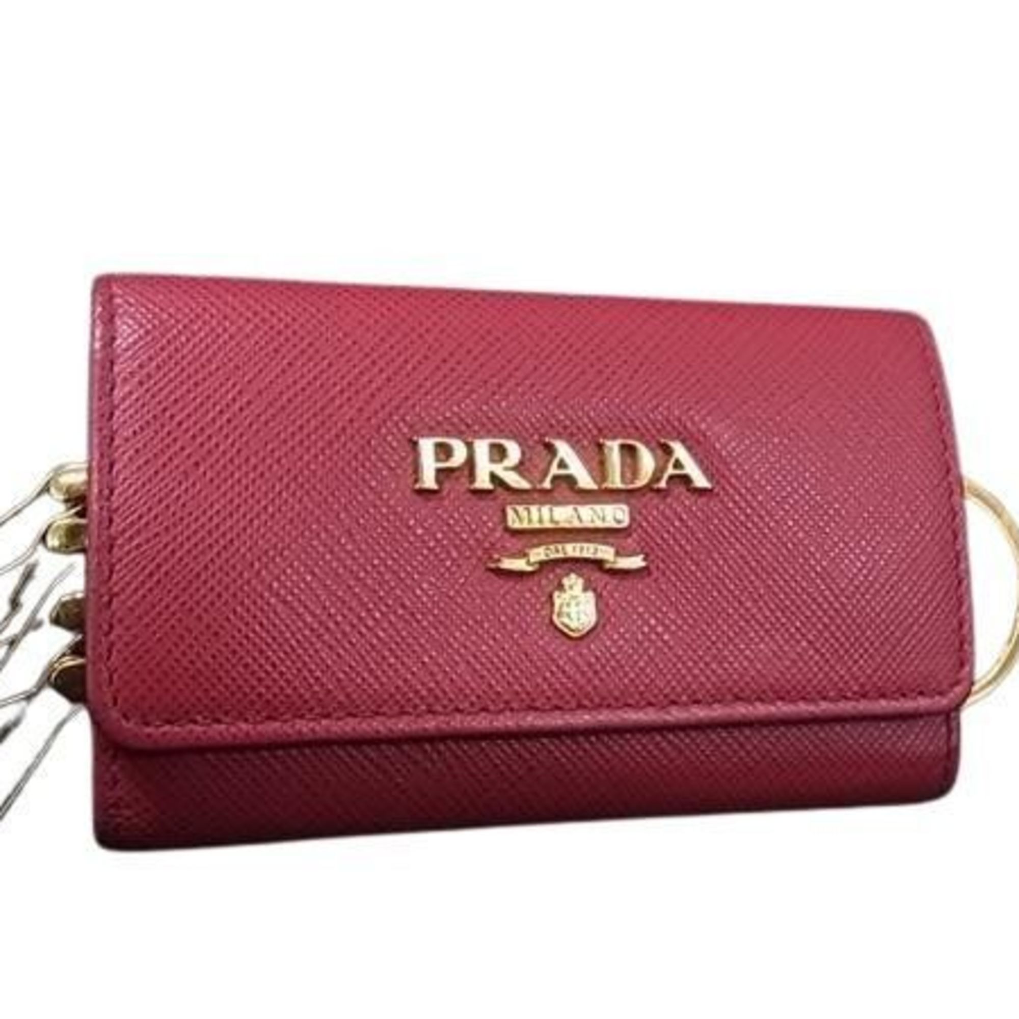 PRADA Saffiano Metal 4-Key Case, 1PG004, Magenta Leather, Women’s