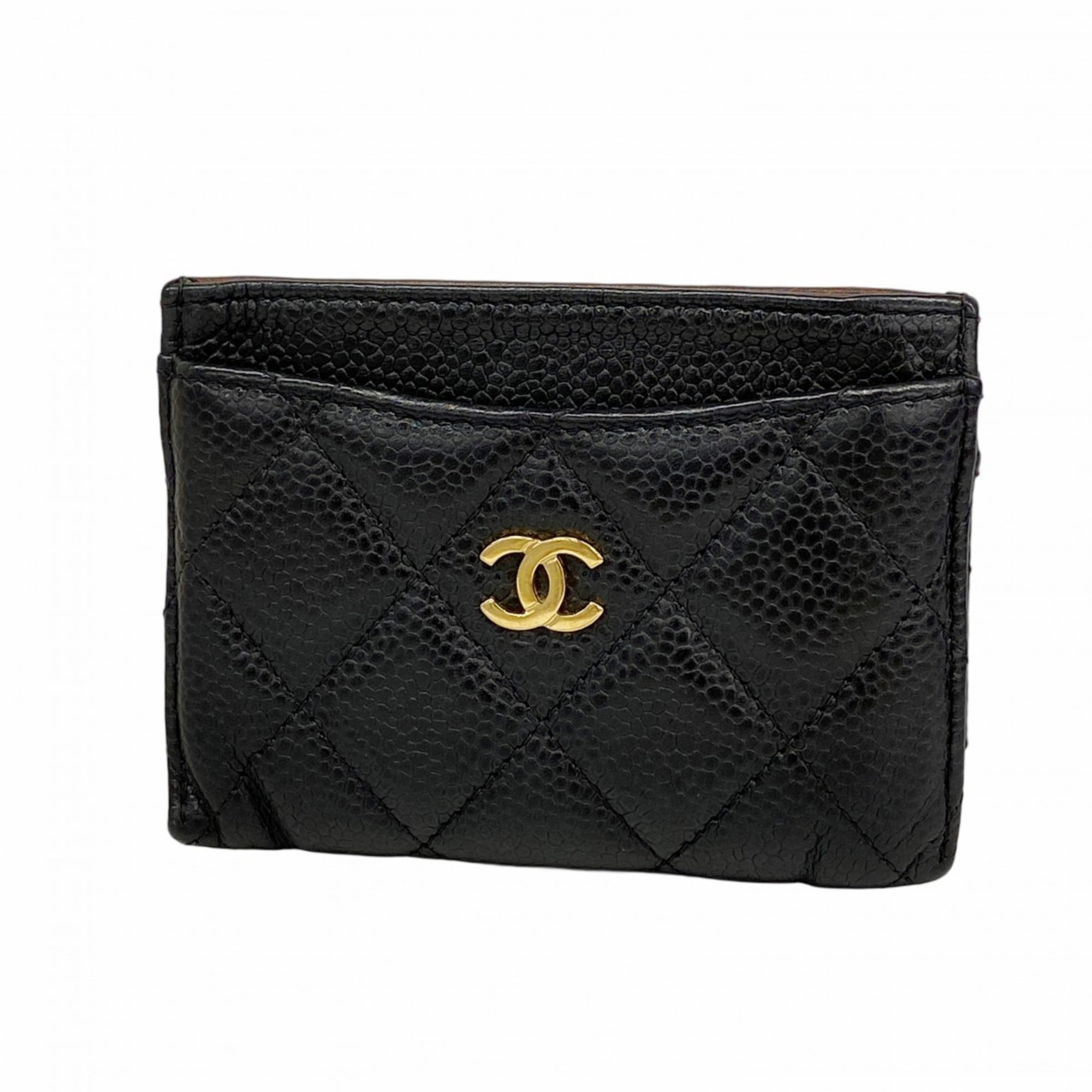 Chanel Matelasse Business Card Case in Caviar Leather, Black, Women's