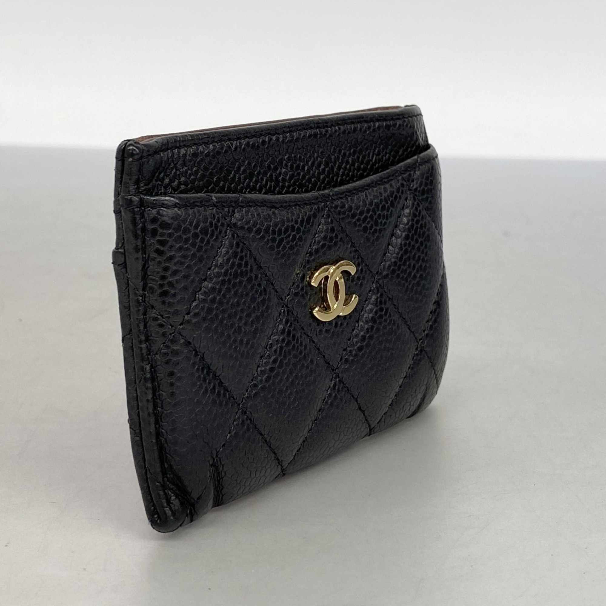 Chanel Matelasse Business Card Case in Caviar Leather, Black, Women's
