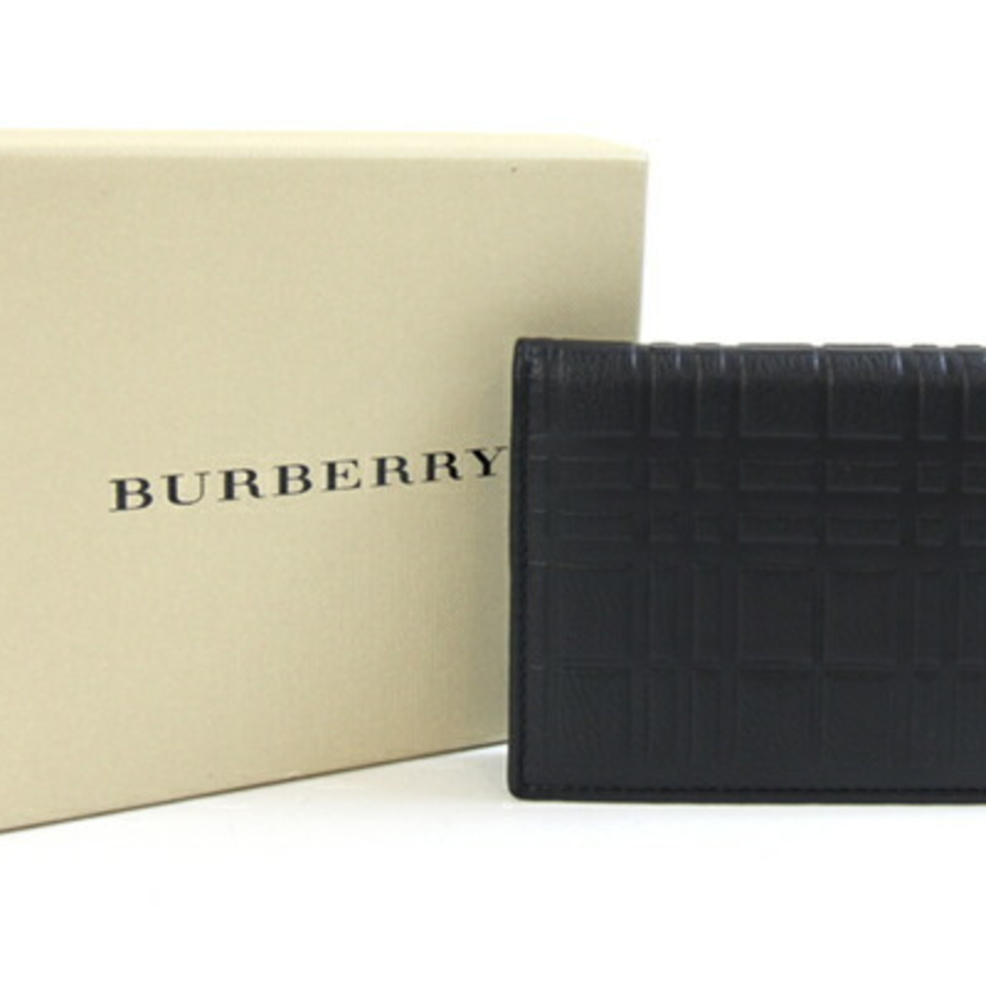 Burberry Card Case 1169738 Black Leather Check Men's BURBERRY