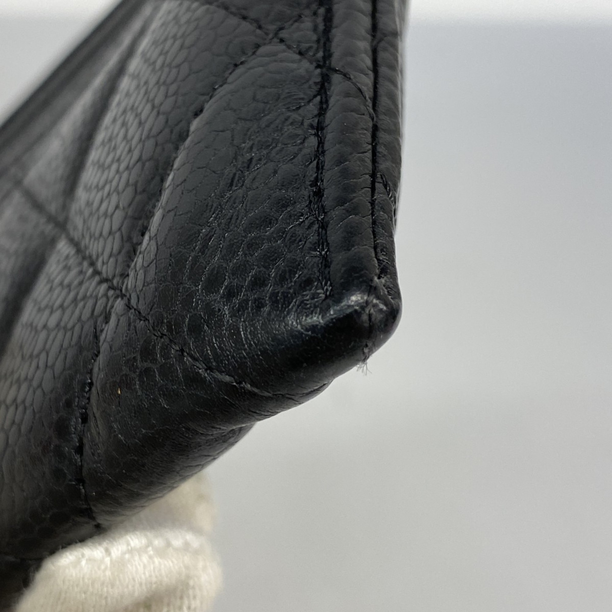 Chanel Matelasse Business Card Case in Caviar Leather, Black, Women's