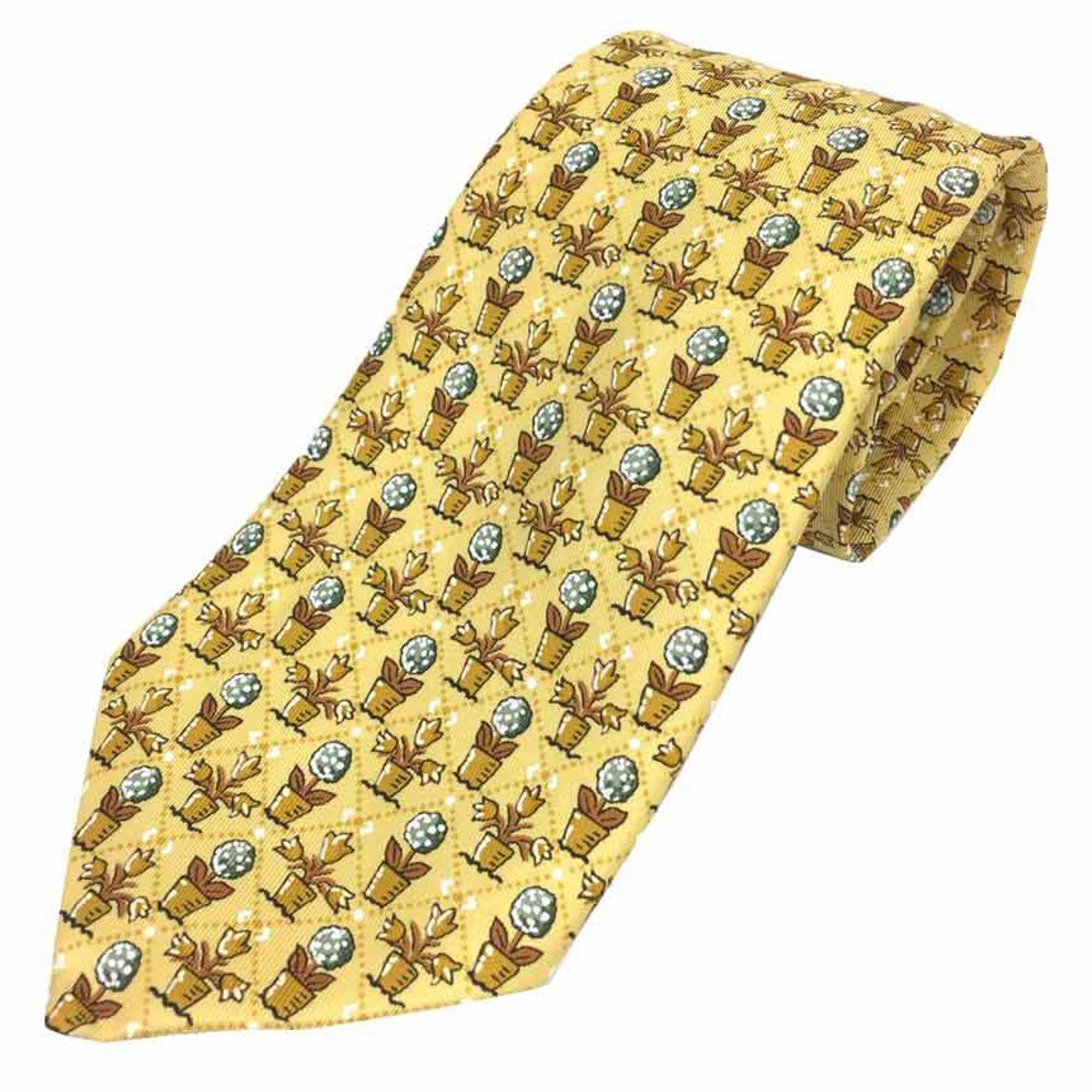 Hermes HERMES tie flower pot silk yellow men's