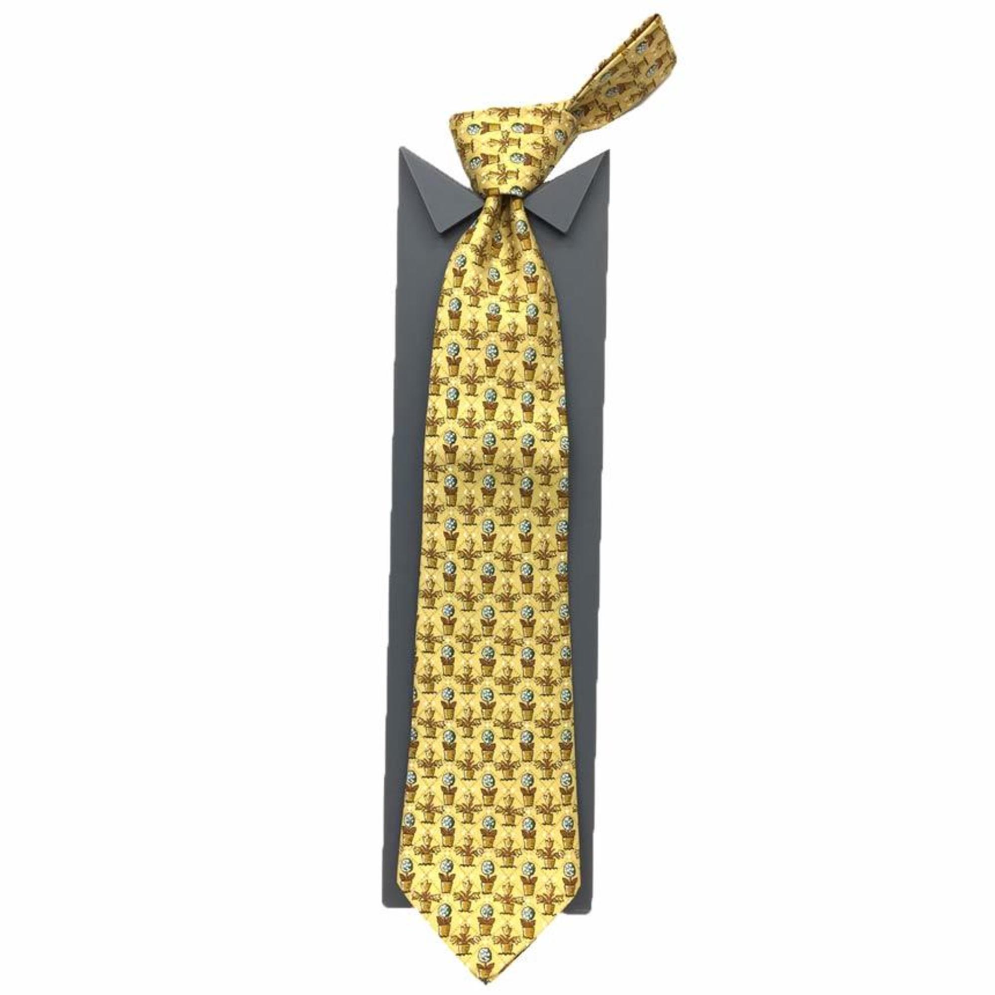 Hermes HERMES tie flower pot silk yellow men's