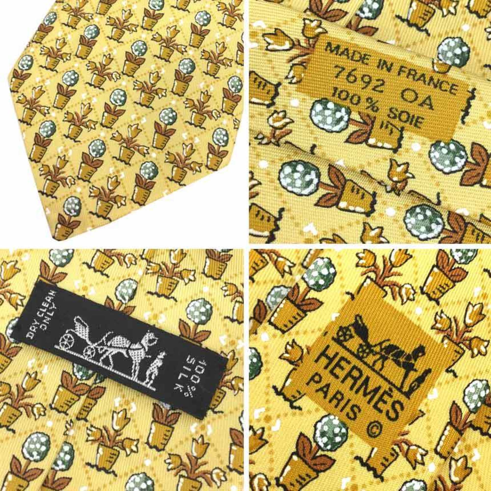 Hermes HERMES tie flower pot silk yellow men's