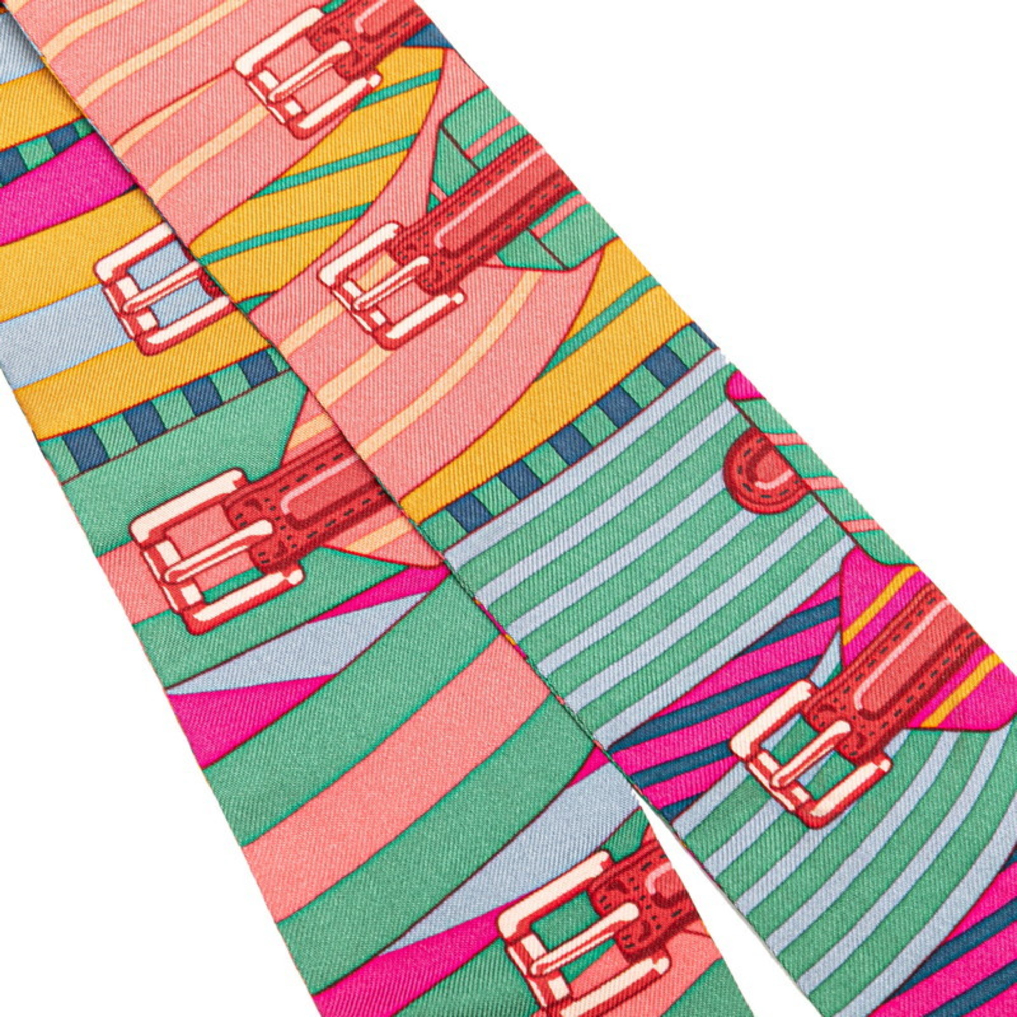 Hermès Twilly SANGLES Scarf, Blue, Pink, Multicolor, Silk, Women's, HERMES