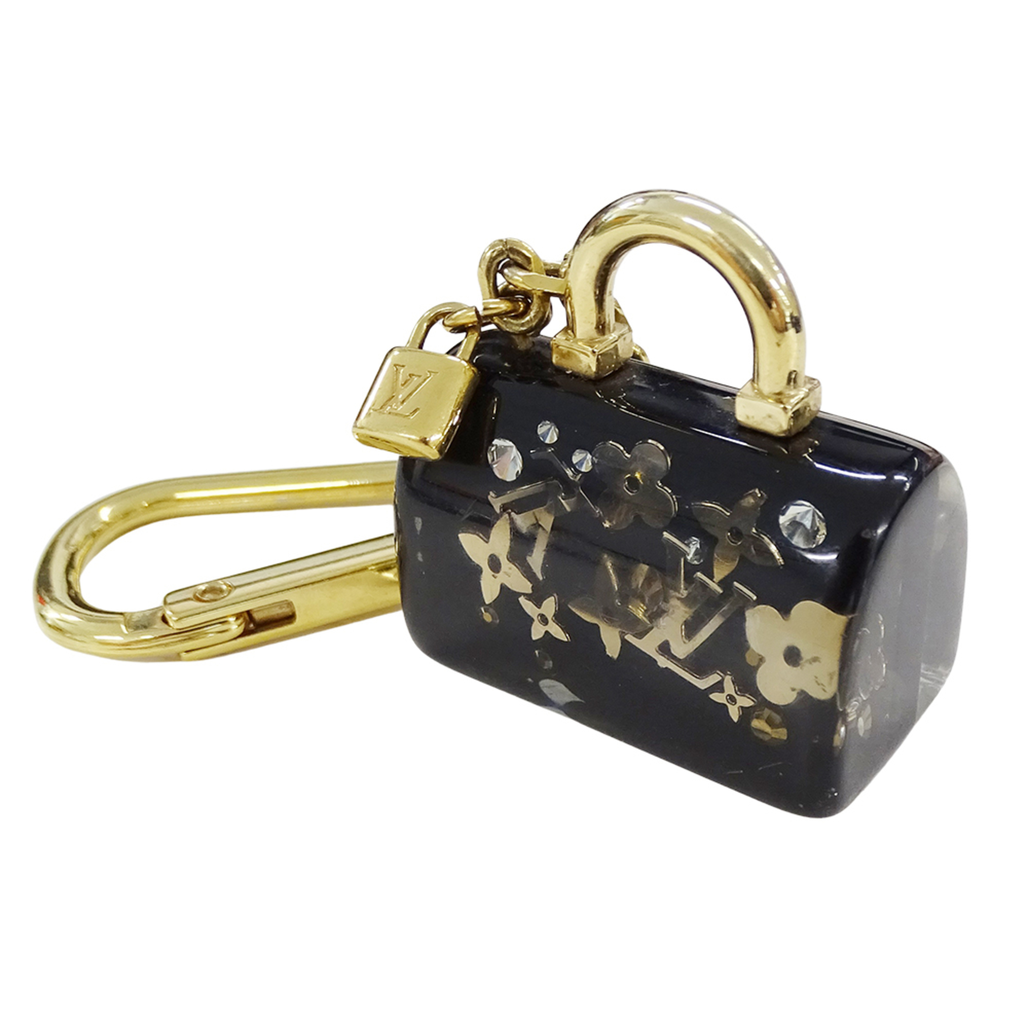 Louis Vuitton Women’s Charm, Porte-Clés Speedy Inclusion Resin Keychain, Black with Gold Hardware, M65444