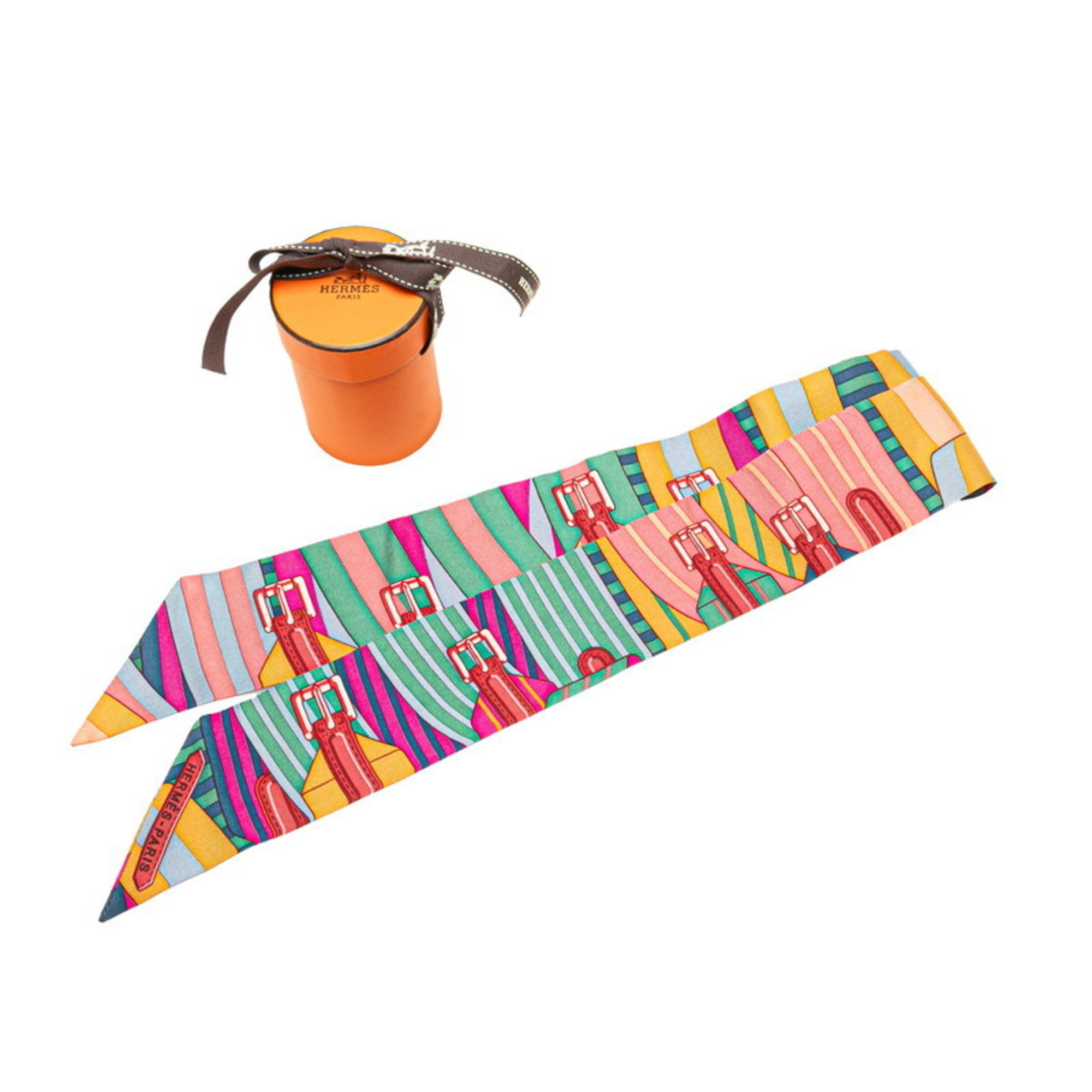 Hermès Twilly SANGLES Scarf, Blue, Pink, Multicolor, Silk, Women's, HERMES