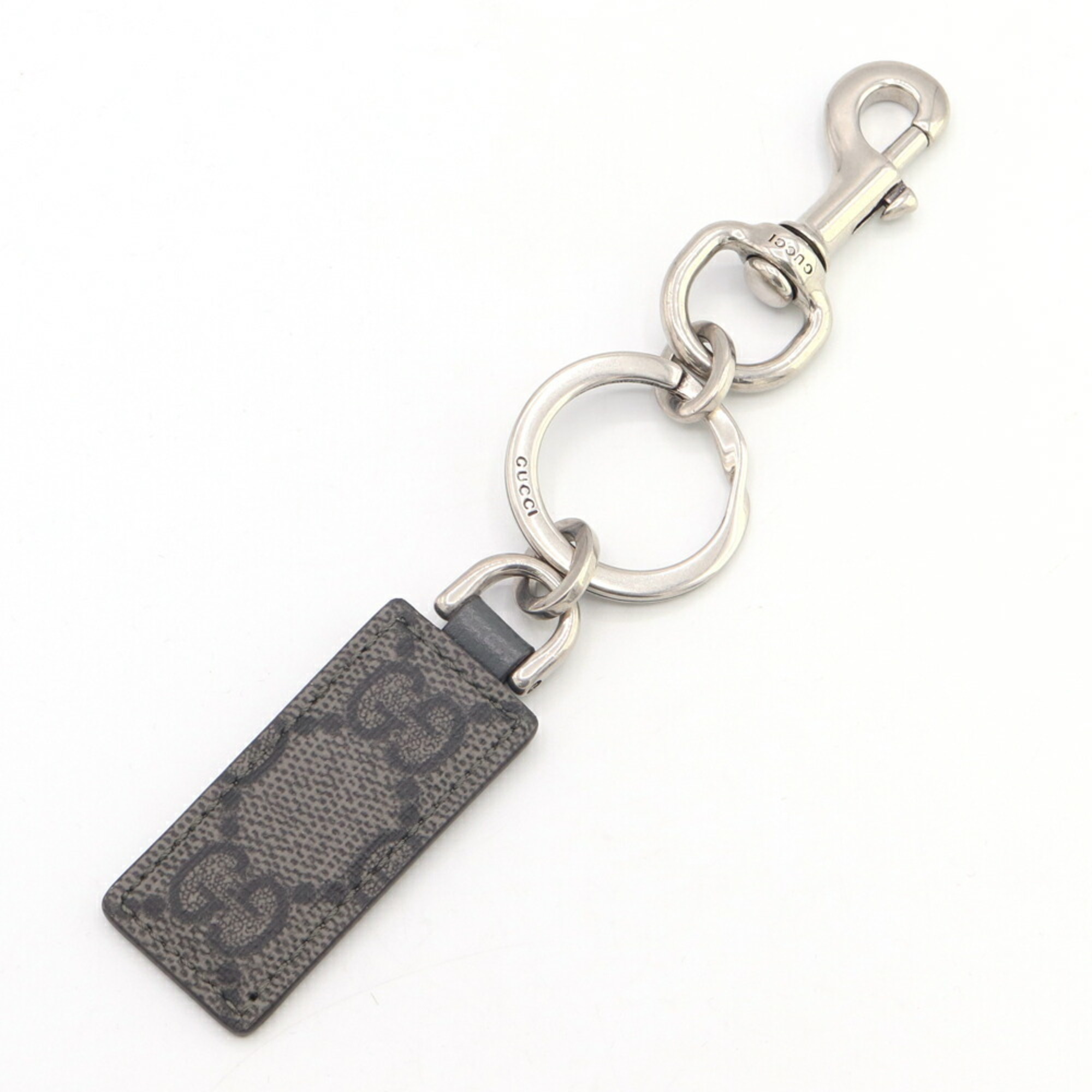 Gucci Key Ring Offdia 794061 Gray PVC Leather Keychain Bag Charm GG Supreme Men’s GUCCI