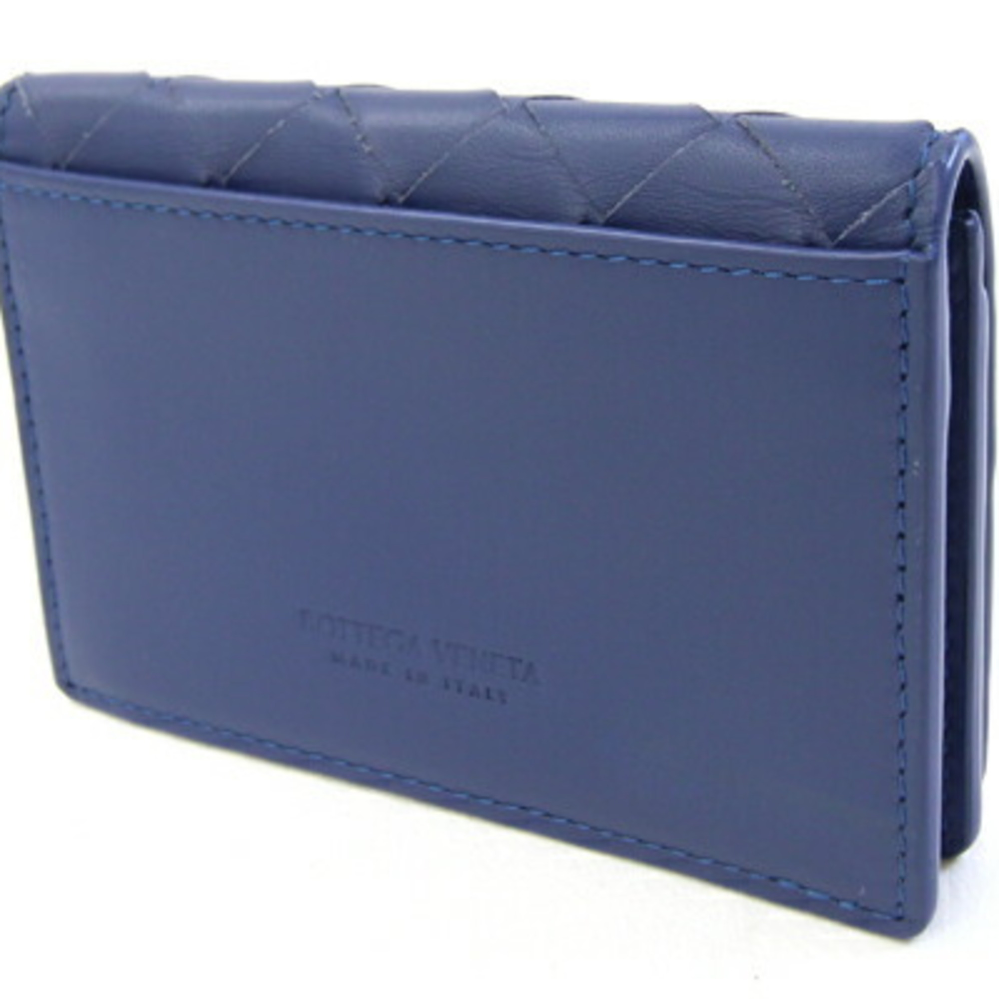 Bottega Veneta Intrecciato Business Card Case 605720 Blue Leather Case/Pass for Men