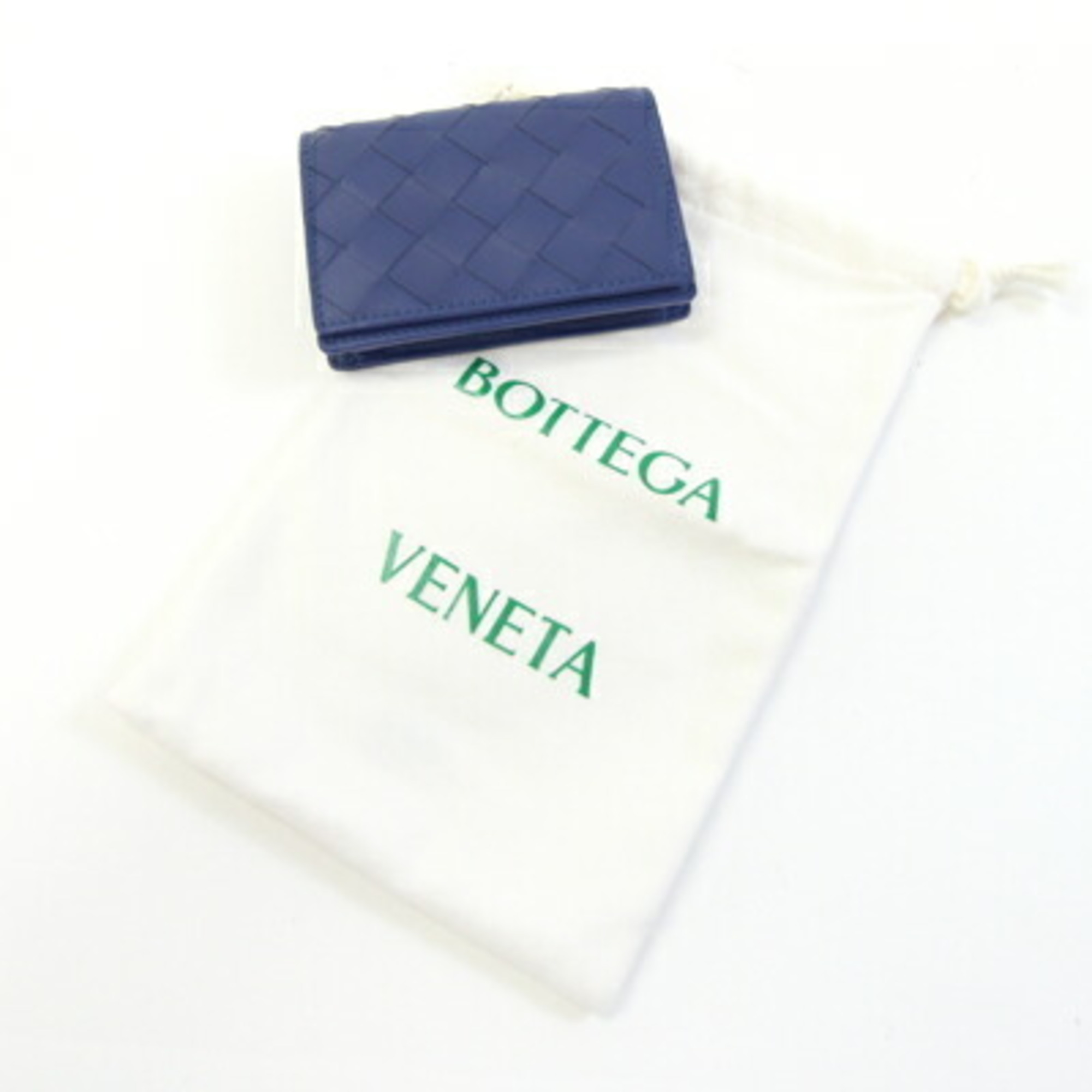 Bottega Veneta Intrecciato Business Card Case 605720 Blue Leather Case/Pass for Men