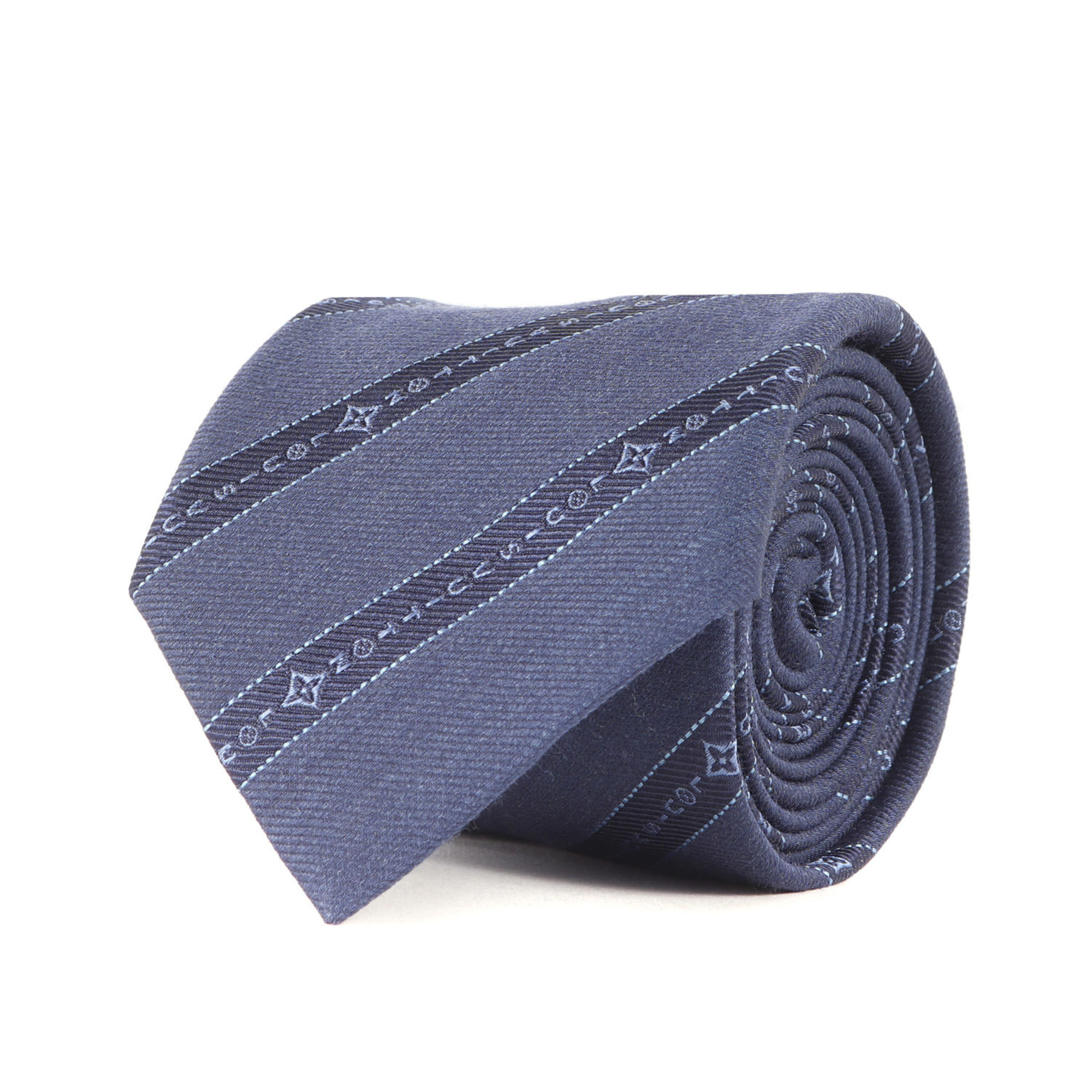 LOUIS VUITTON Tie, Tangled Regimental Silk Cravate, M79088, Navy Blue, Men’s, Like New, K4618