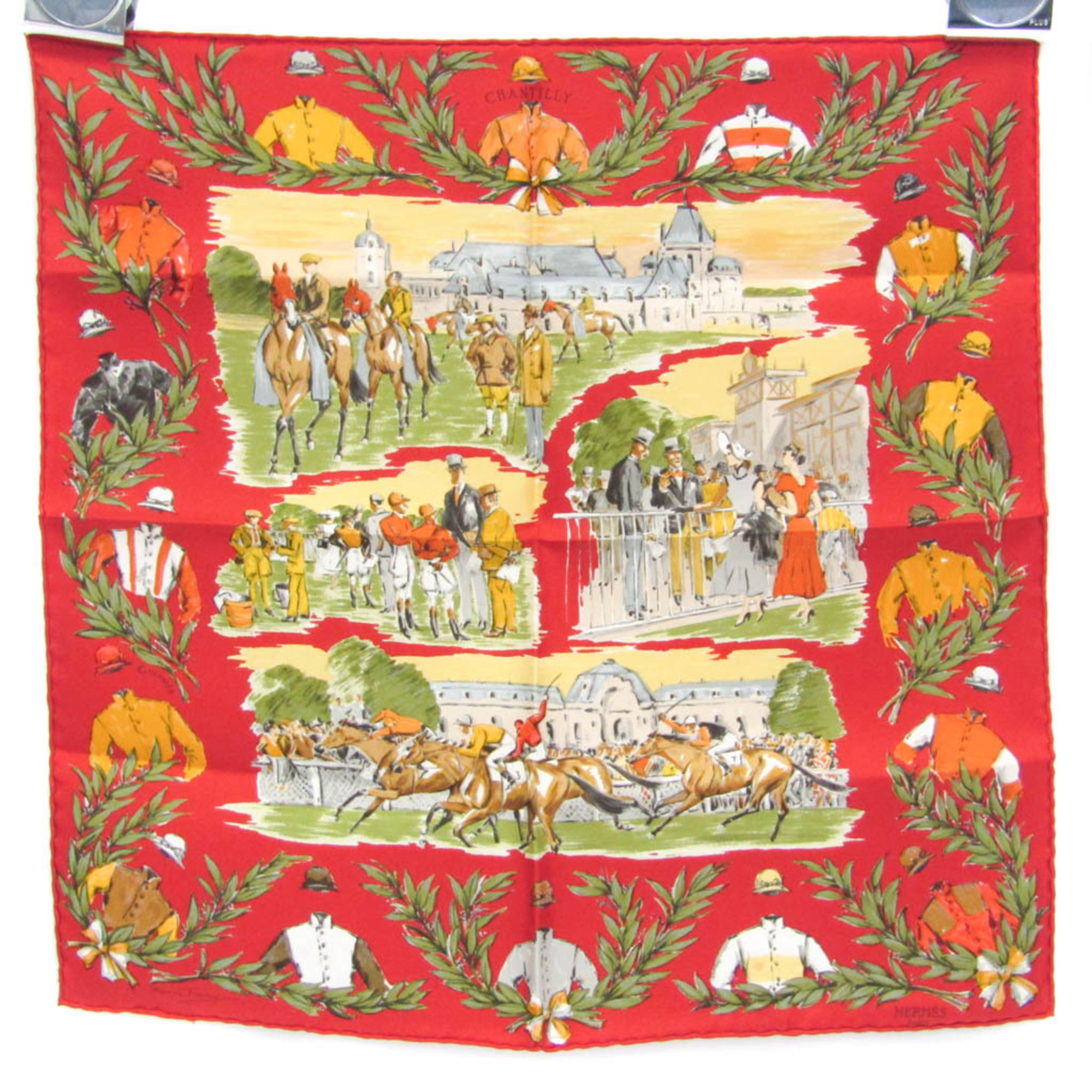 Hermes Carres 40 CHANTILLY Women's Silk Scarf Green,Red Color,Yellow