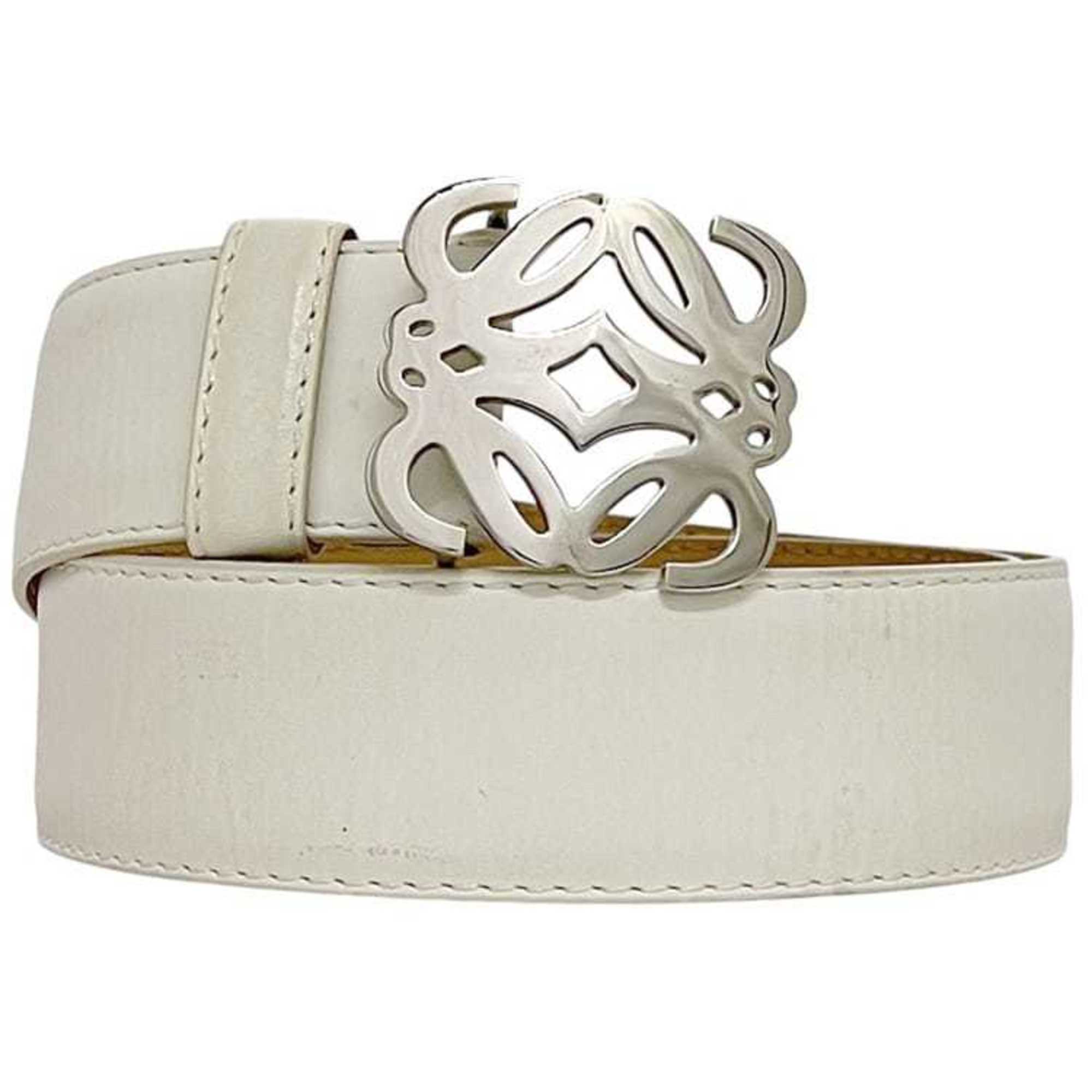 Loewe Belt ec-24700 White Anagram Waist 85cm Leather 200609 LOEWE Buckle Men’s Women’s