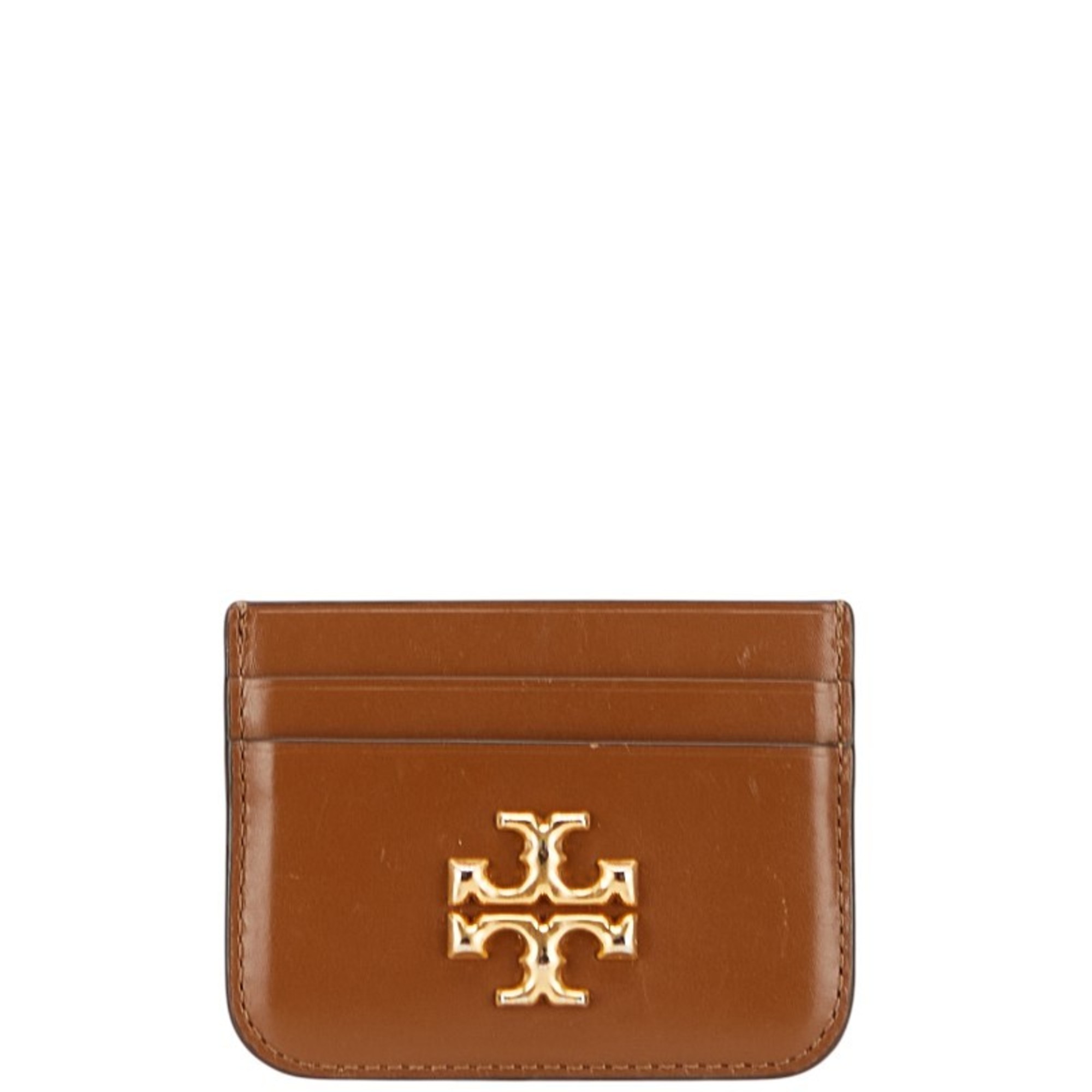 Tory Burch Eleanor Business Card Case, Brown and Gold Leather, Women’s