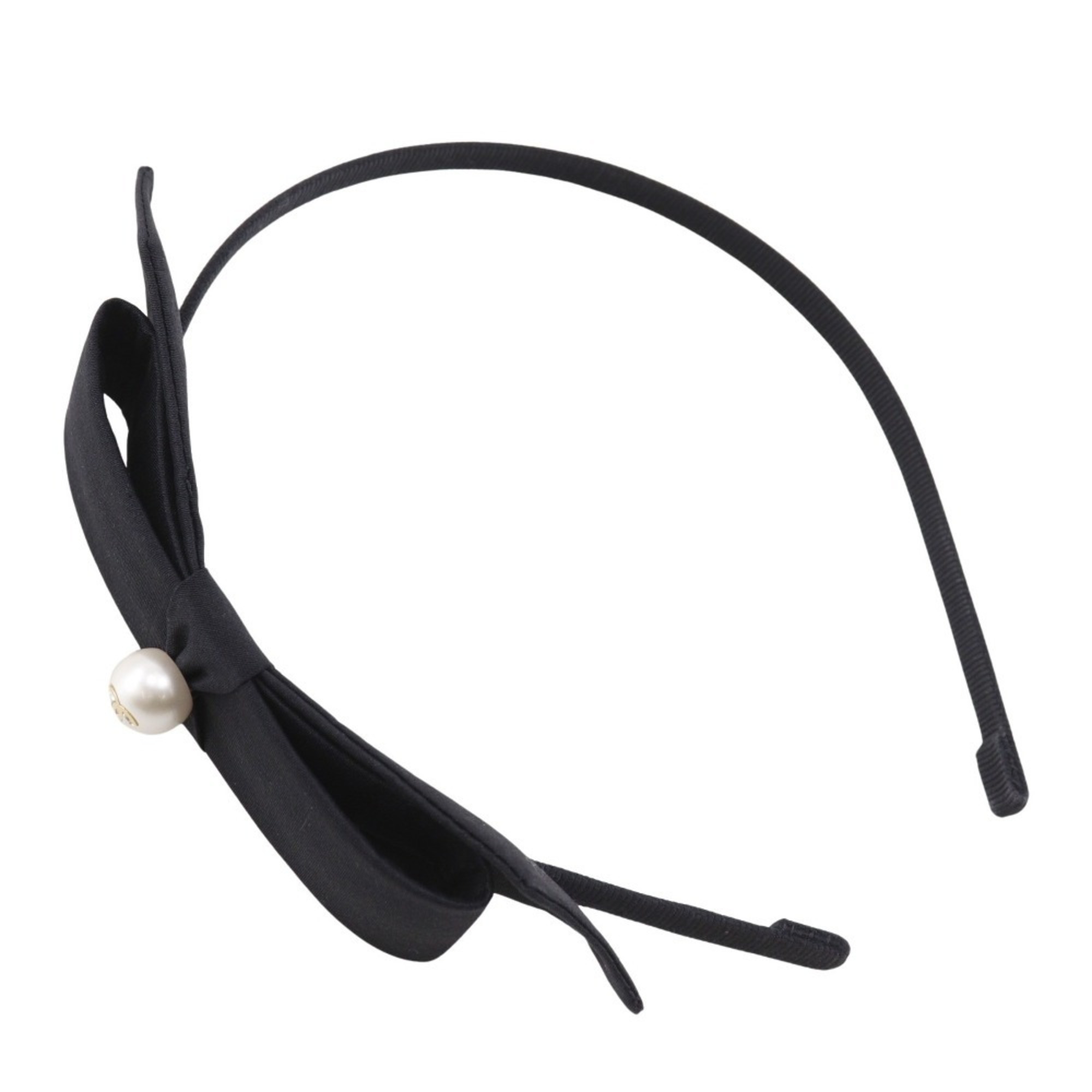 CHANEL Coco Mark Ribbon Headband, Silk with Faux Pearl, 2025, Black, 25 Pieces, Women’s