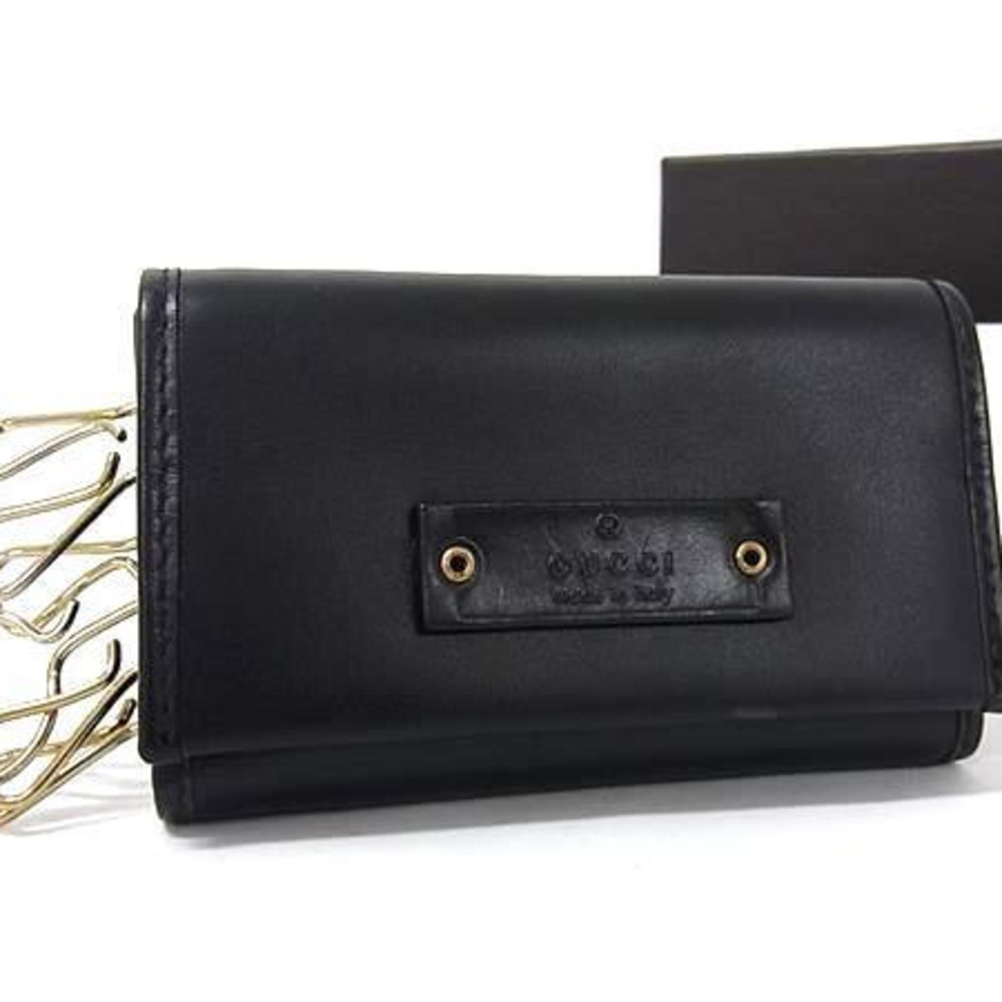 GUCCI 6-Ring Key Case 90694 Black Leather for Men and Women