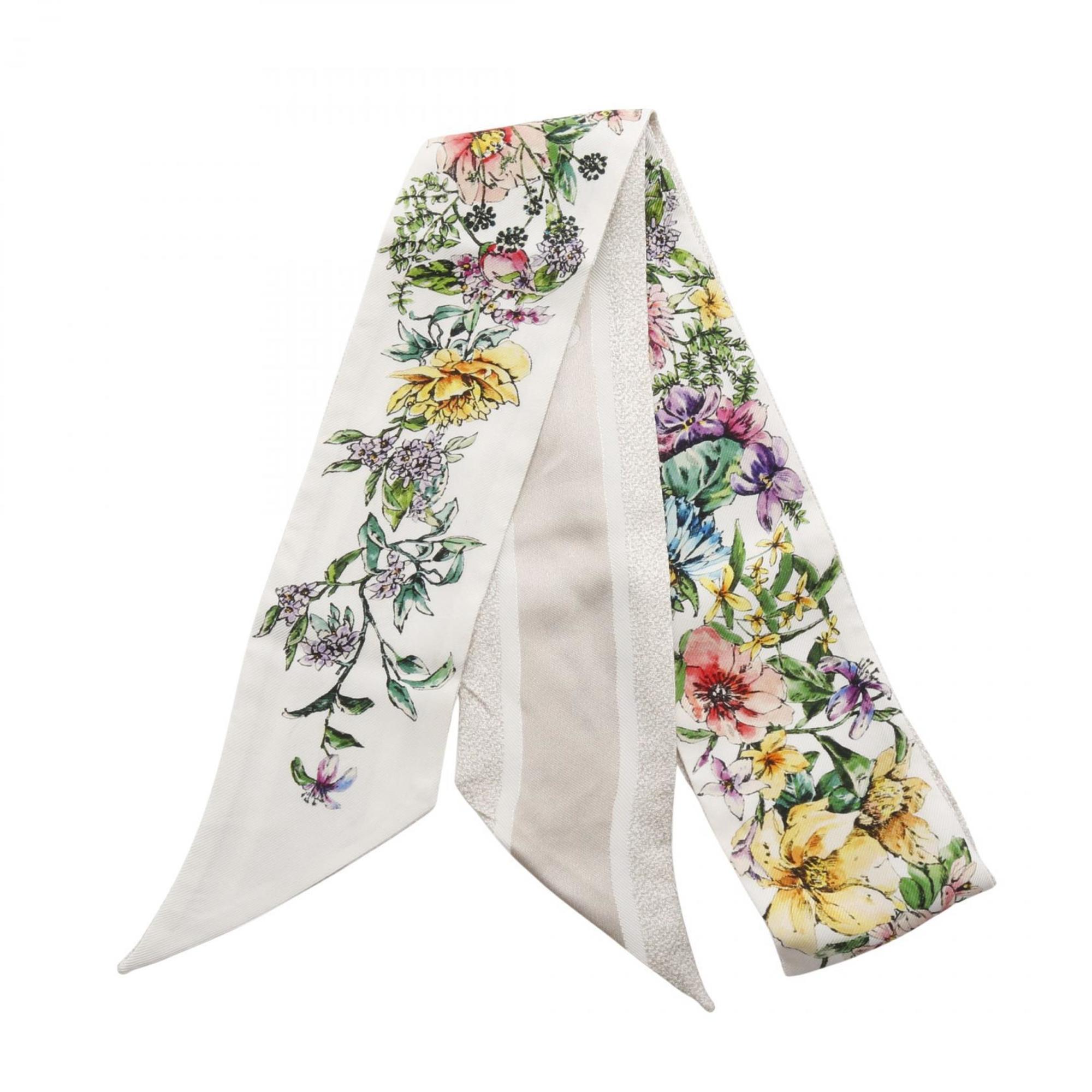 Christian Dior D-Floral Mitzah Silk Scarf for Women, White, Beige, Multicolor, 24FCO106I606