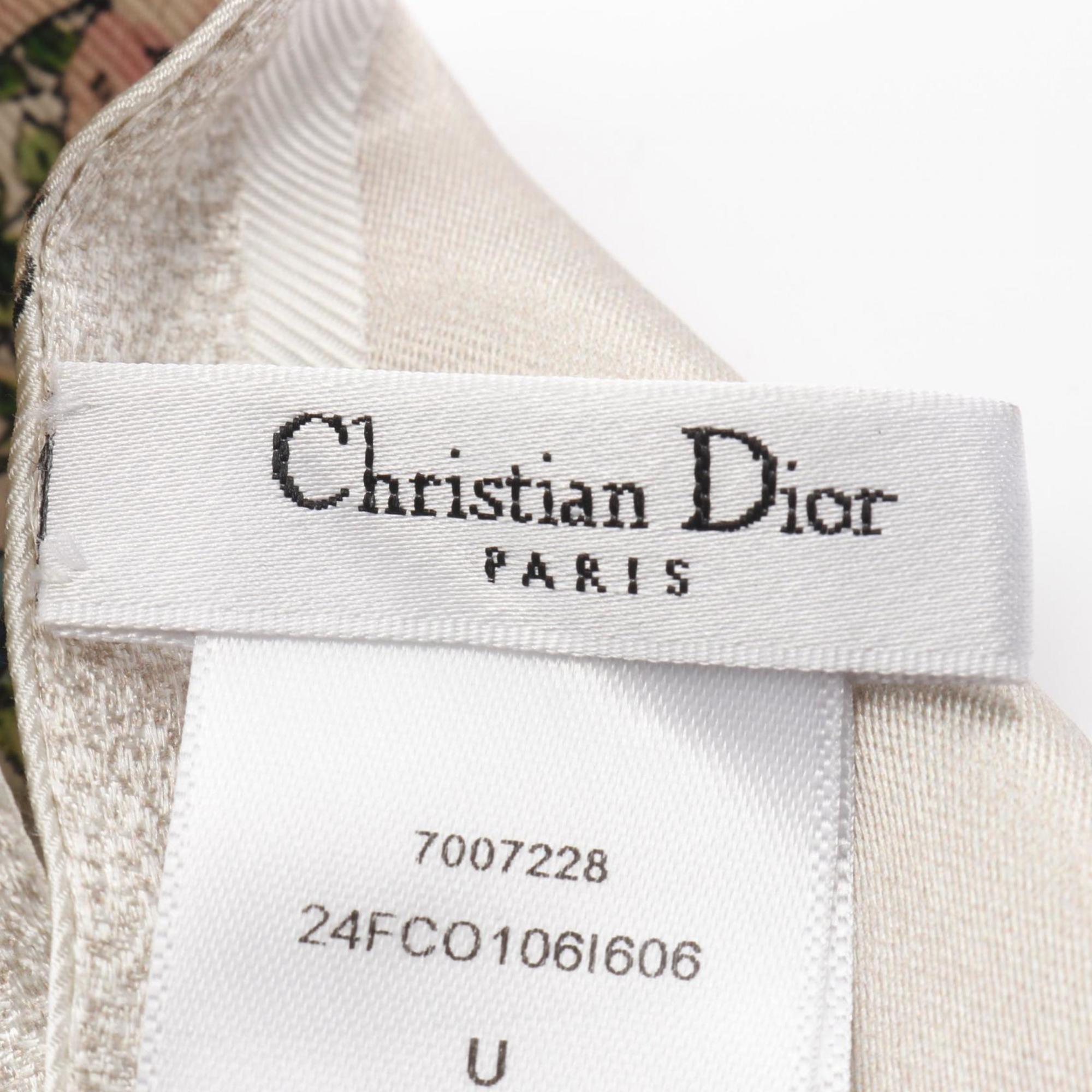 Christian Dior D-Floral Mitzah Silk Scarf for Women, White, Beige, Multicolor, 24FCO106I606