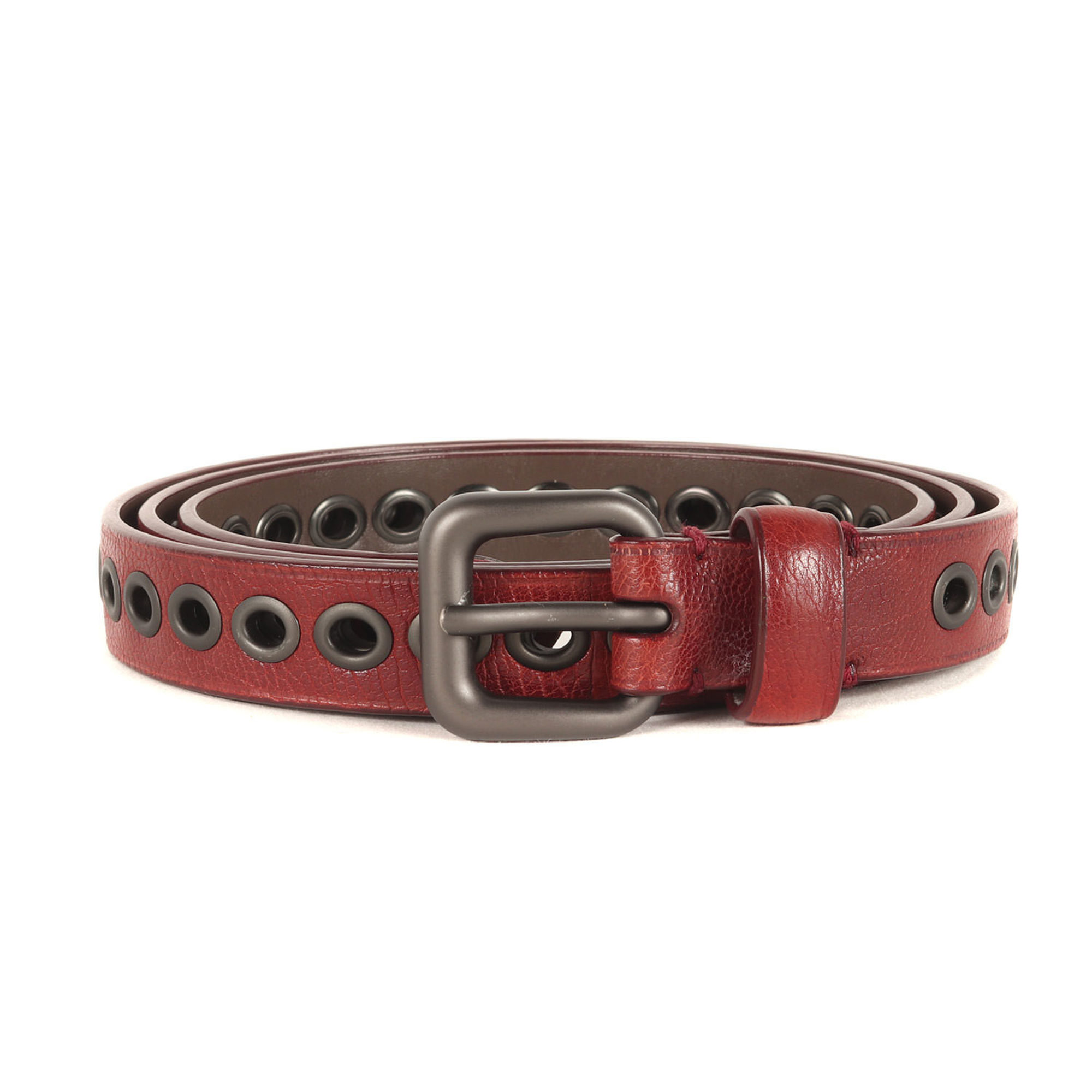 BOTTEGA VENETA Men's Brown Grained Leather Belt with Square Buckle and Oval Eyelets, Size: Free