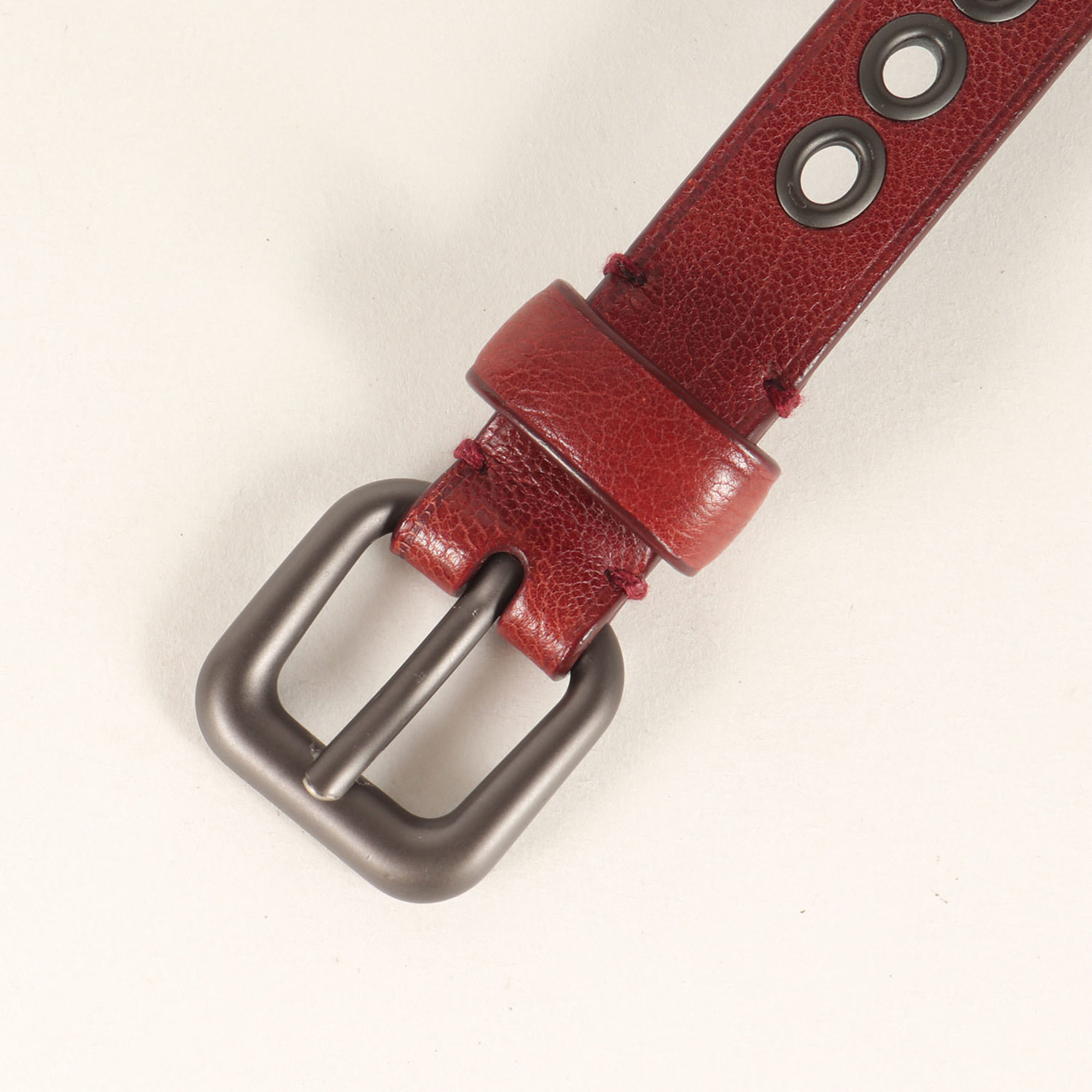 BOTTEGA VENETA Men's Brown Grained Leather Belt with Square Buckle and Oval Eyelets, Size: Free