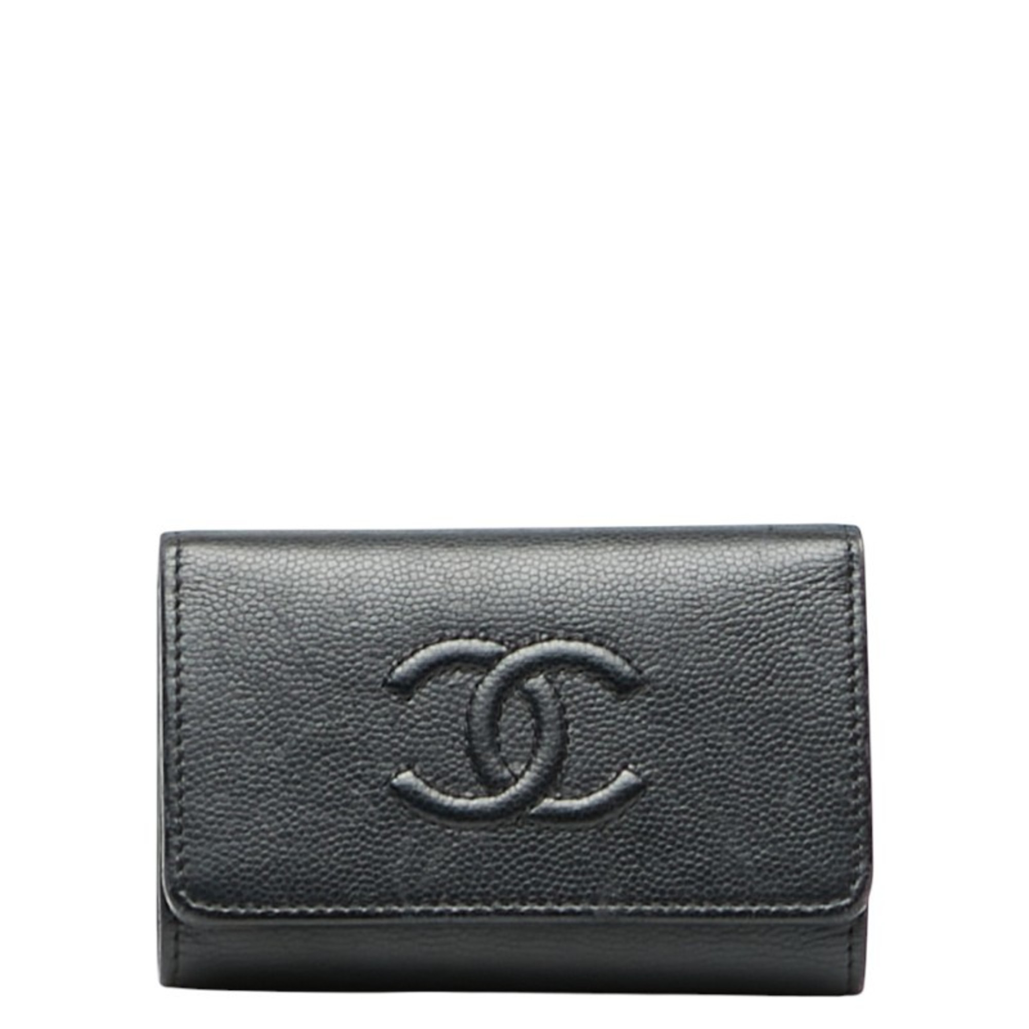 CHANEL Coco Mark 4-ring Key Case, Black Caviar Leather, Women’s