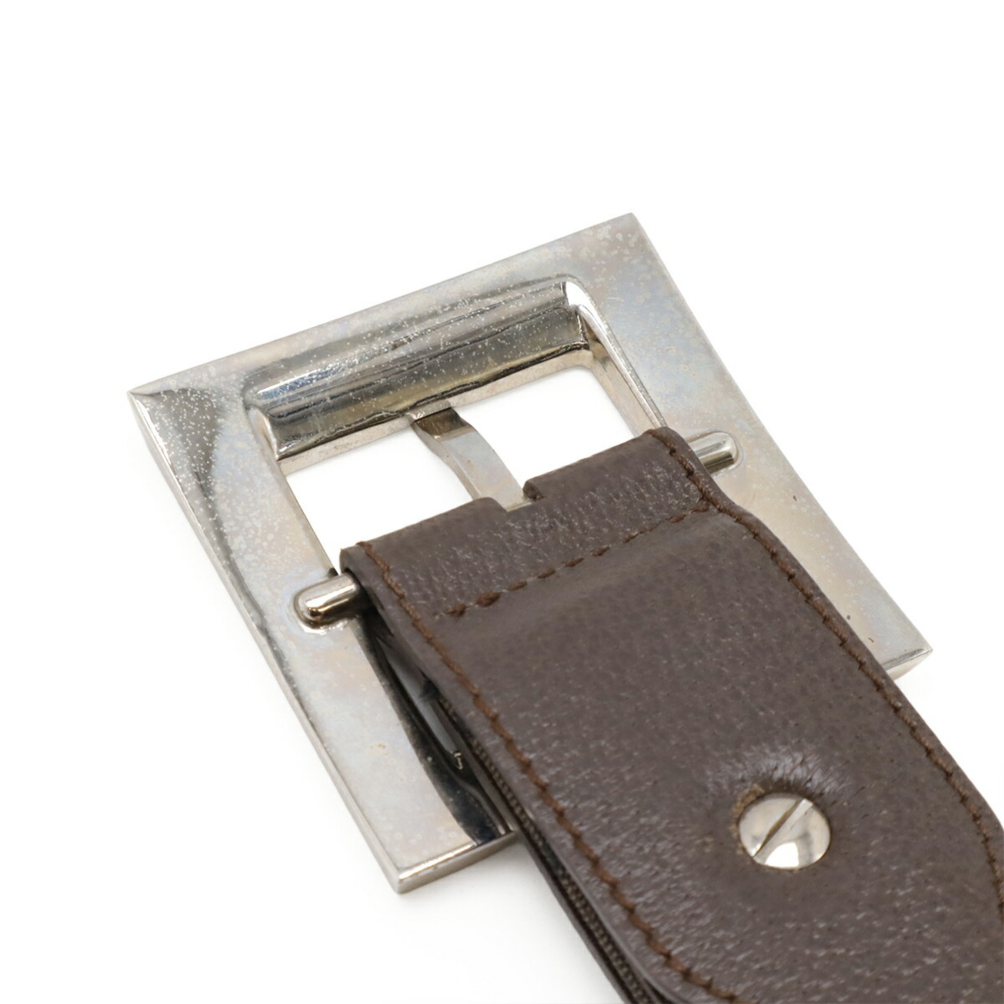BVLGARI Mania Square Buckle Belt, Canvas and Leather, Dark Brown, Size 42/105, Dimensions: Approx. 77.5cm, Pre-cut