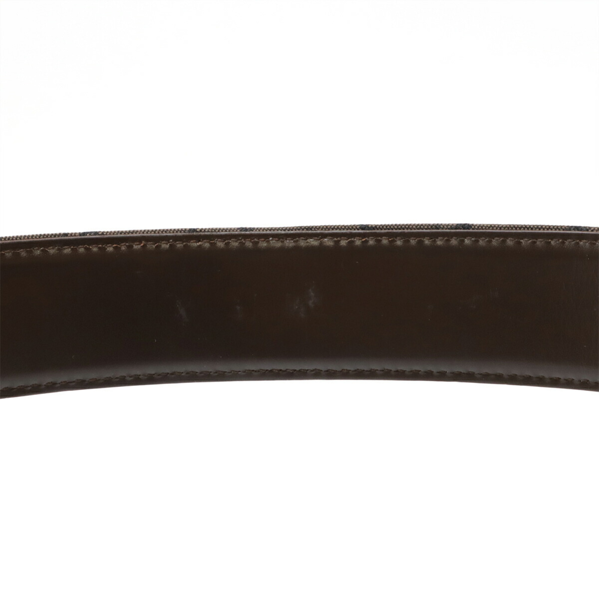 BVLGARI Mania Square Buckle Belt, Canvas and Leather, Dark Brown, Size 42/105, Dimensions: Approx. 77.5cm, Pre-cut