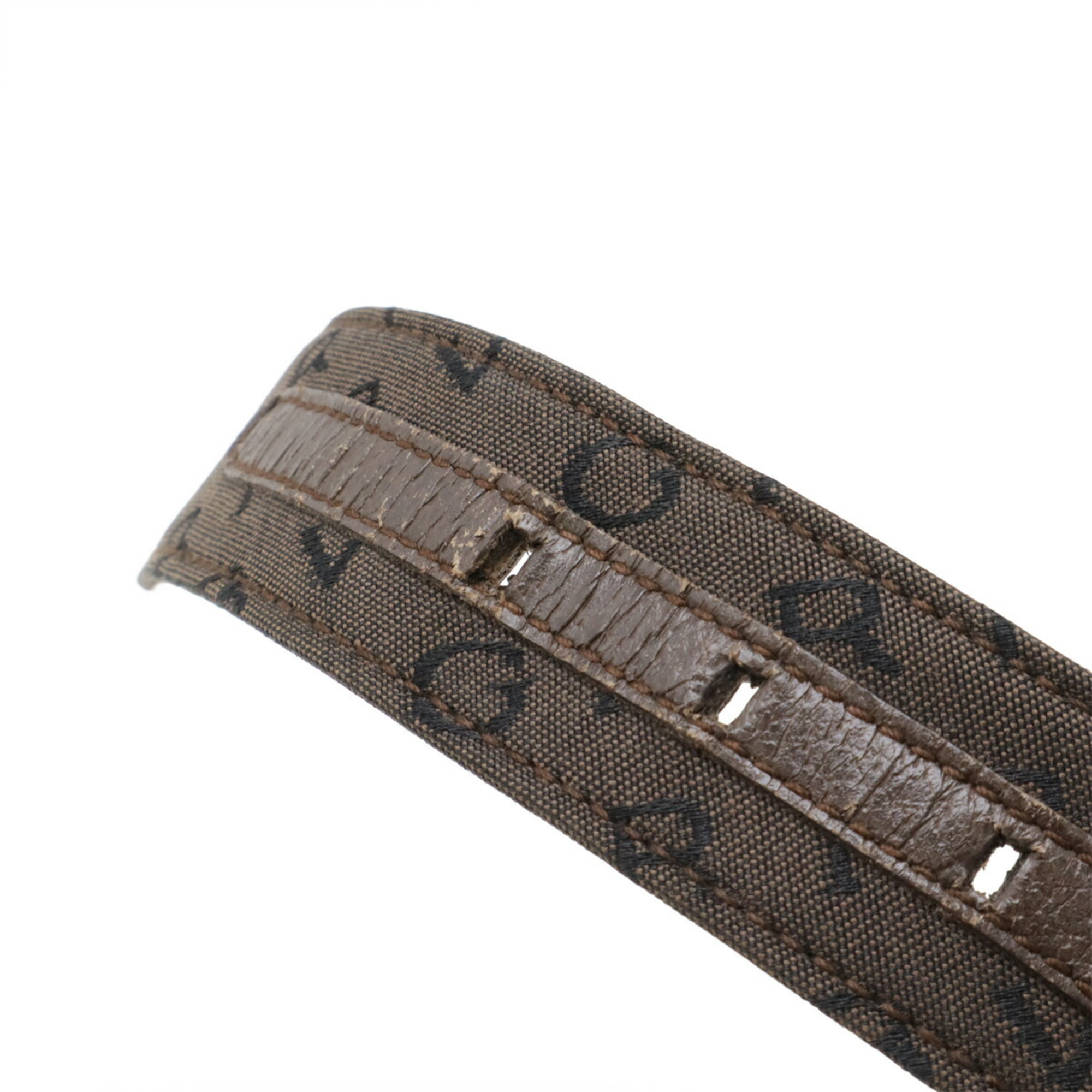 BVLGARI Mania Square Buckle Belt, Canvas and Leather, Dark Brown, Size 42/105, Dimensions: Approx. 77.5cm, Pre-cut