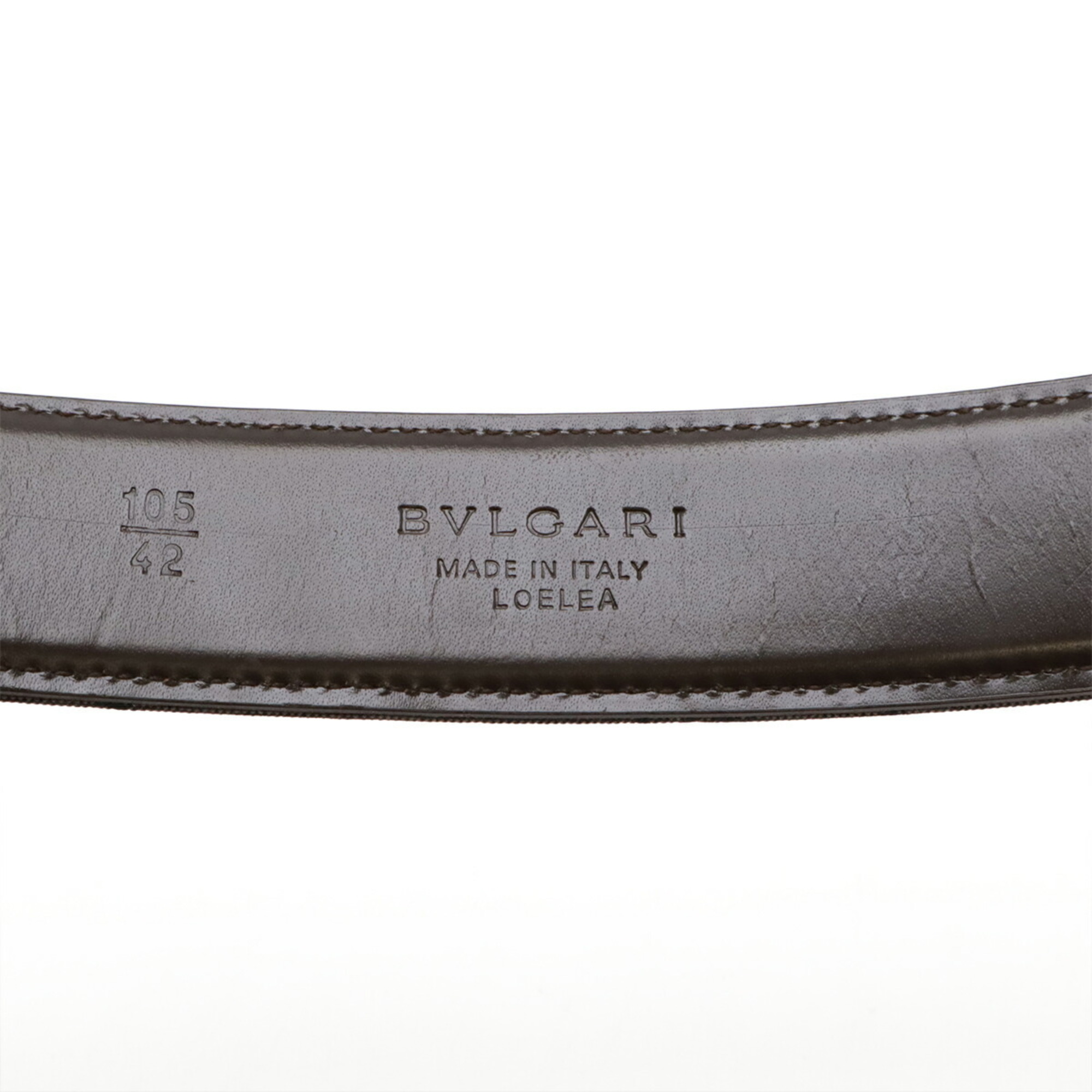 BVLGARI Mania Square Buckle Belt, Canvas and Leather, Dark Brown, Size 42/105, Dimensions: Approx. 77.5cm, Pre-cut