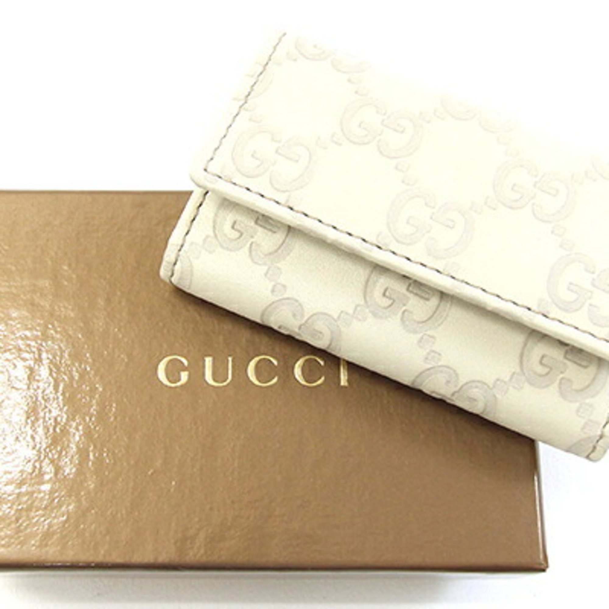 Gucci 6-Key Case, Guccissima, 138093, White Gray Leather, Key Holder, Women's/Men's, GUCCI