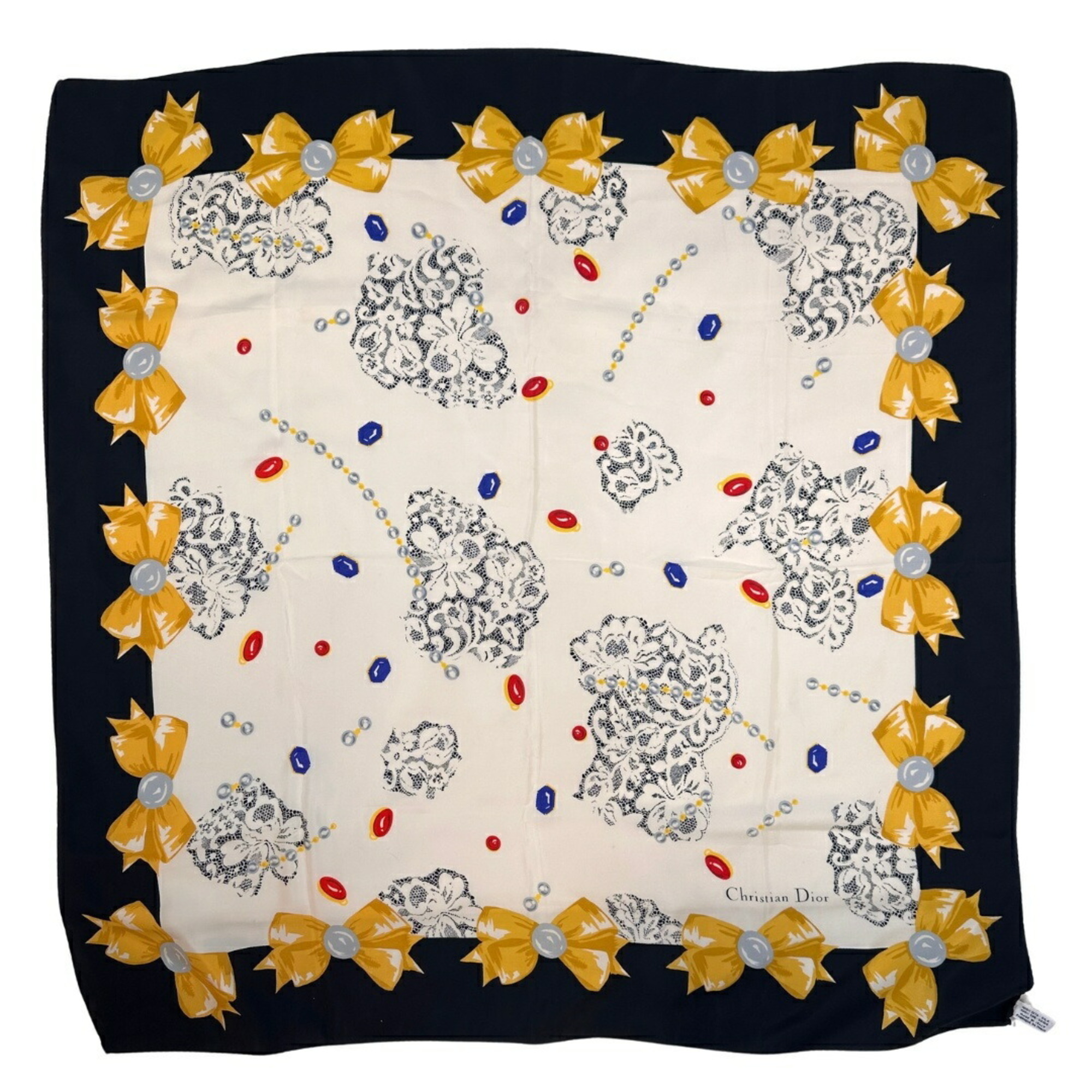 Christian Dior Scarf Muffler Black White 100% Silk Ribbon Women’s Mikunigaoka Store IT42DDMIIHJ4 RM2247R