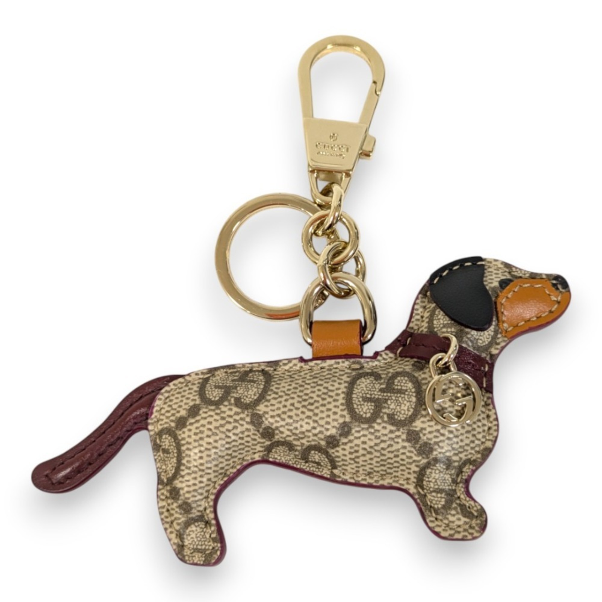 GUCCI GG Supreme Dog Shape Key Ring Keychain 821812 Greige Women’s