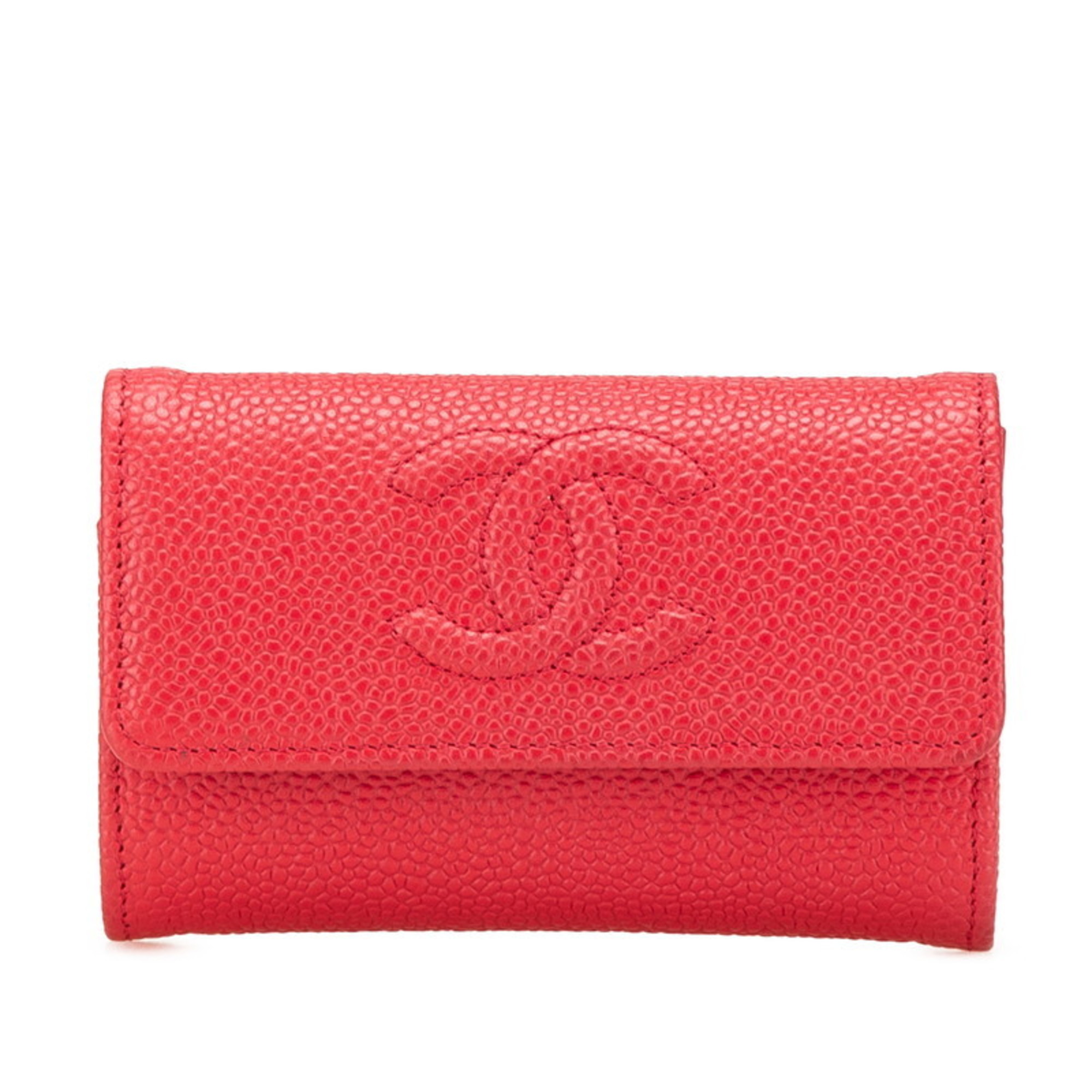 CHANEL COCO MARK CARD CASE RED CAVIAR SKIN WOMEN’S