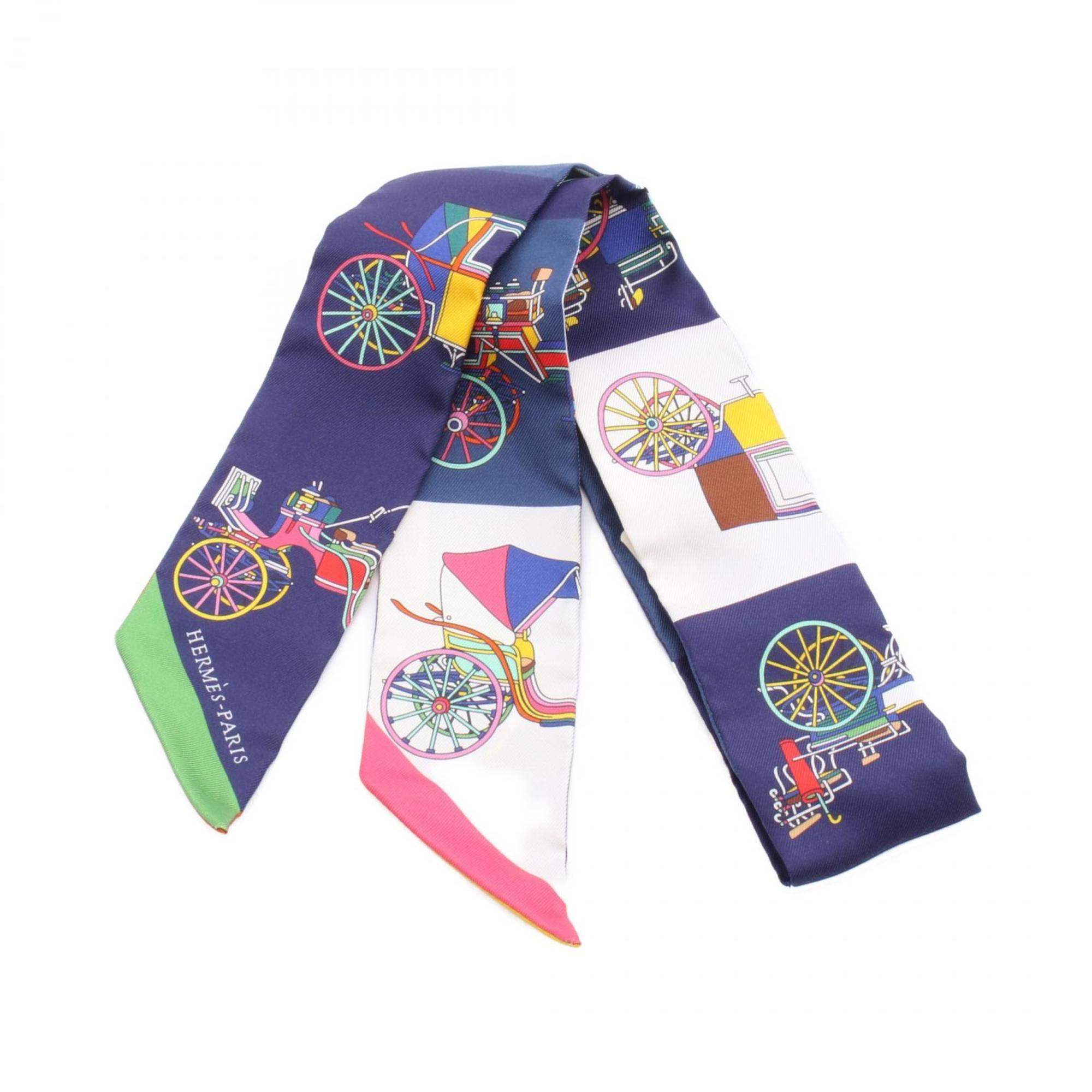 Hermes Twilly Voitures Exquises Silk Scarf for Women Navy Multicolor