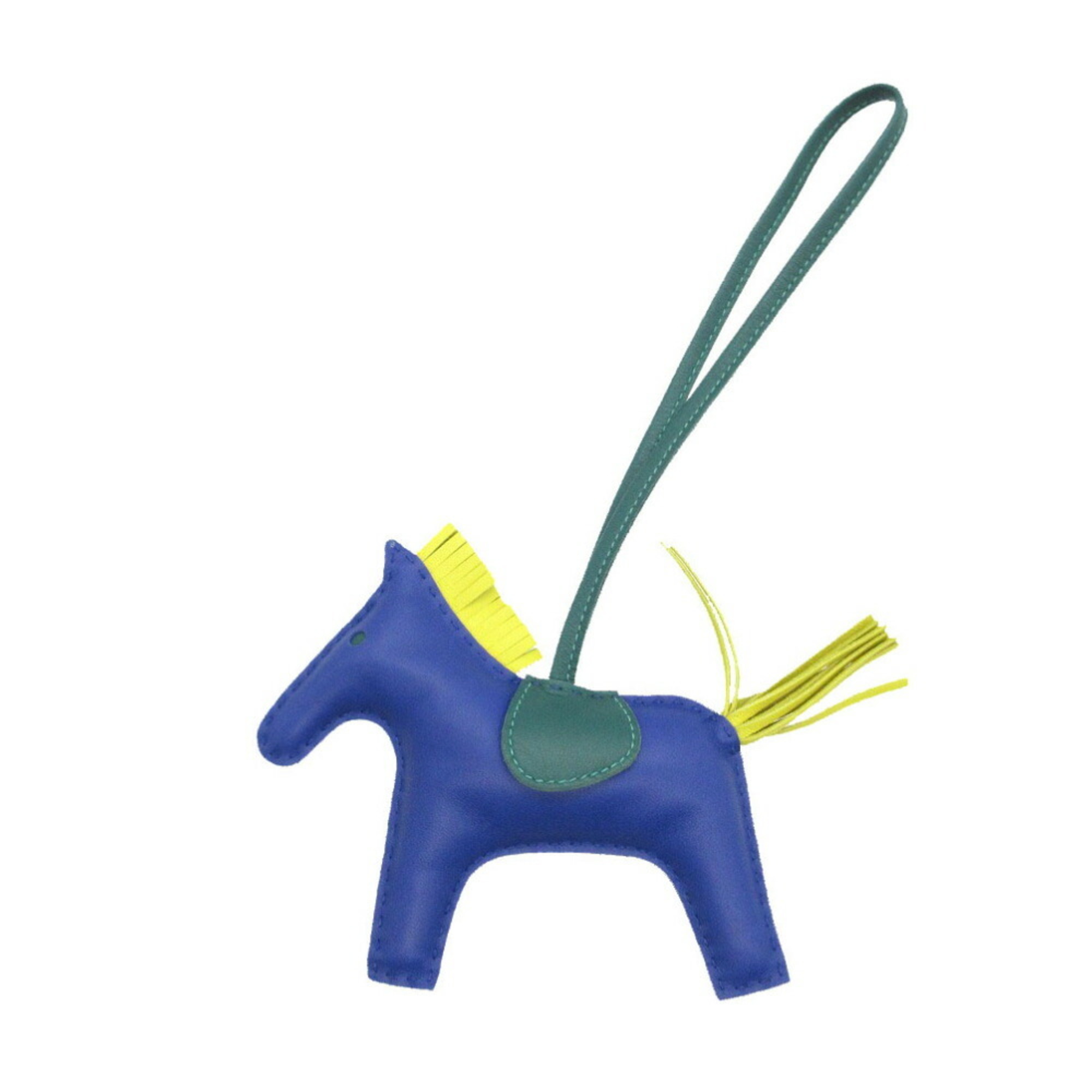 Like new Hermes Rodeo MM Charm Keychain Anjou Milo Blue Electric/Malachite/Lime 0635HERMES