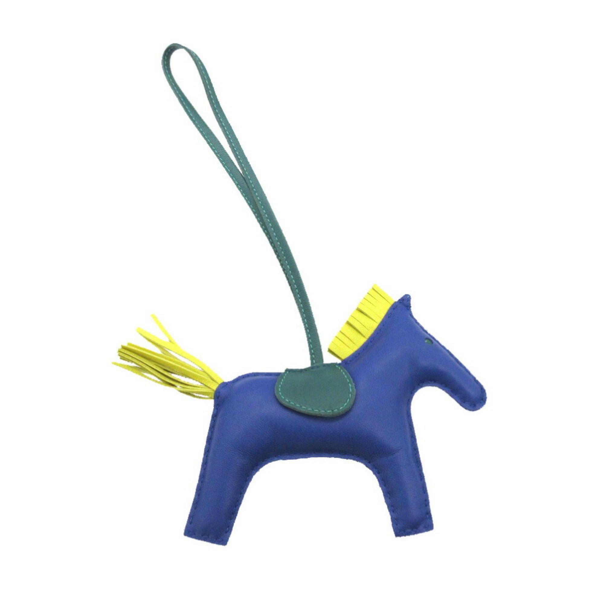 Like new Hermes Rodeo MM Charm Keychain Anjou Milo Blue Electric/Malachite/Lime 0635HERMES