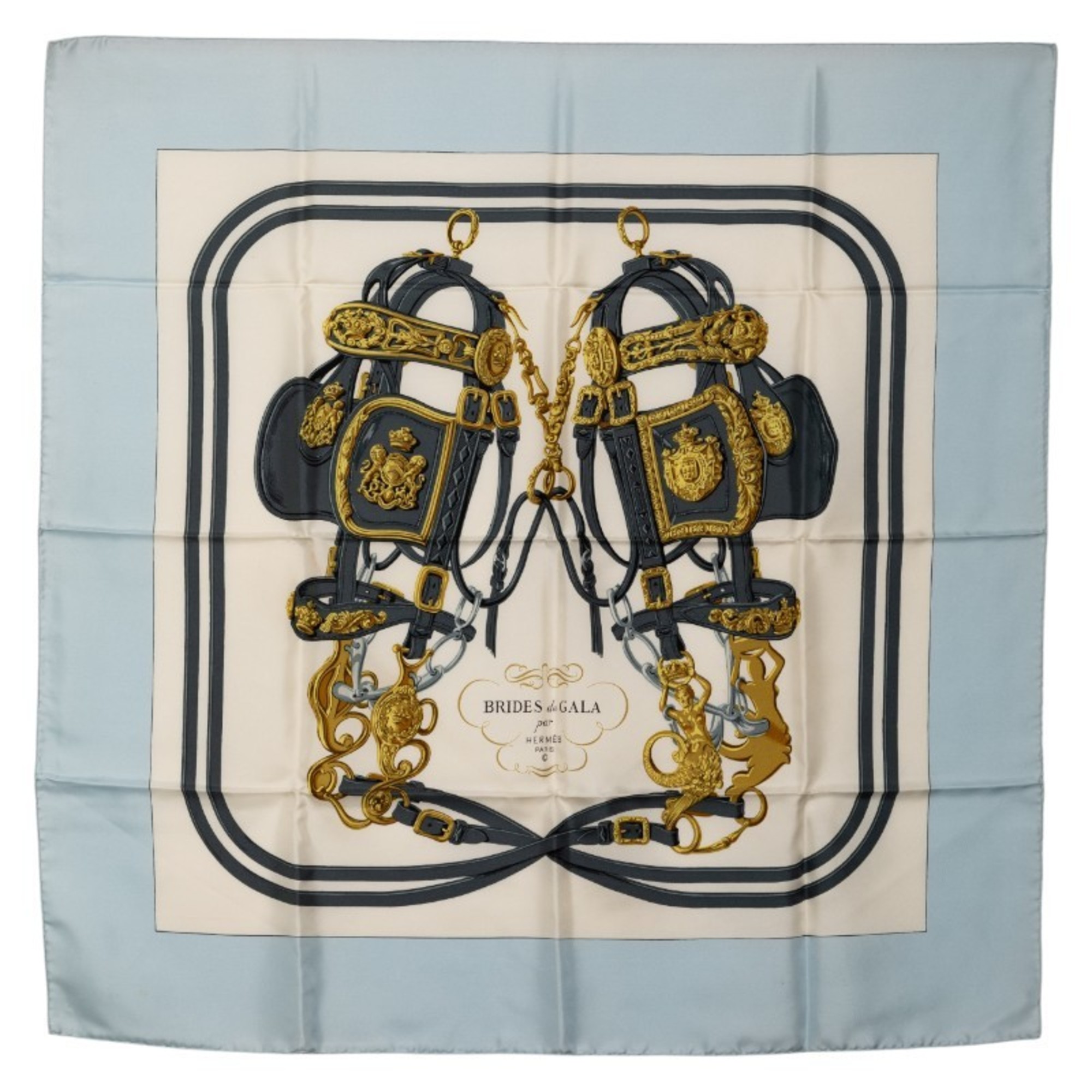 Hermès Carré 90 BRIDES de GALA Ceremonial Bridle Scarf Muffler Light Blue Multicolor Silk Women’s HERMES
