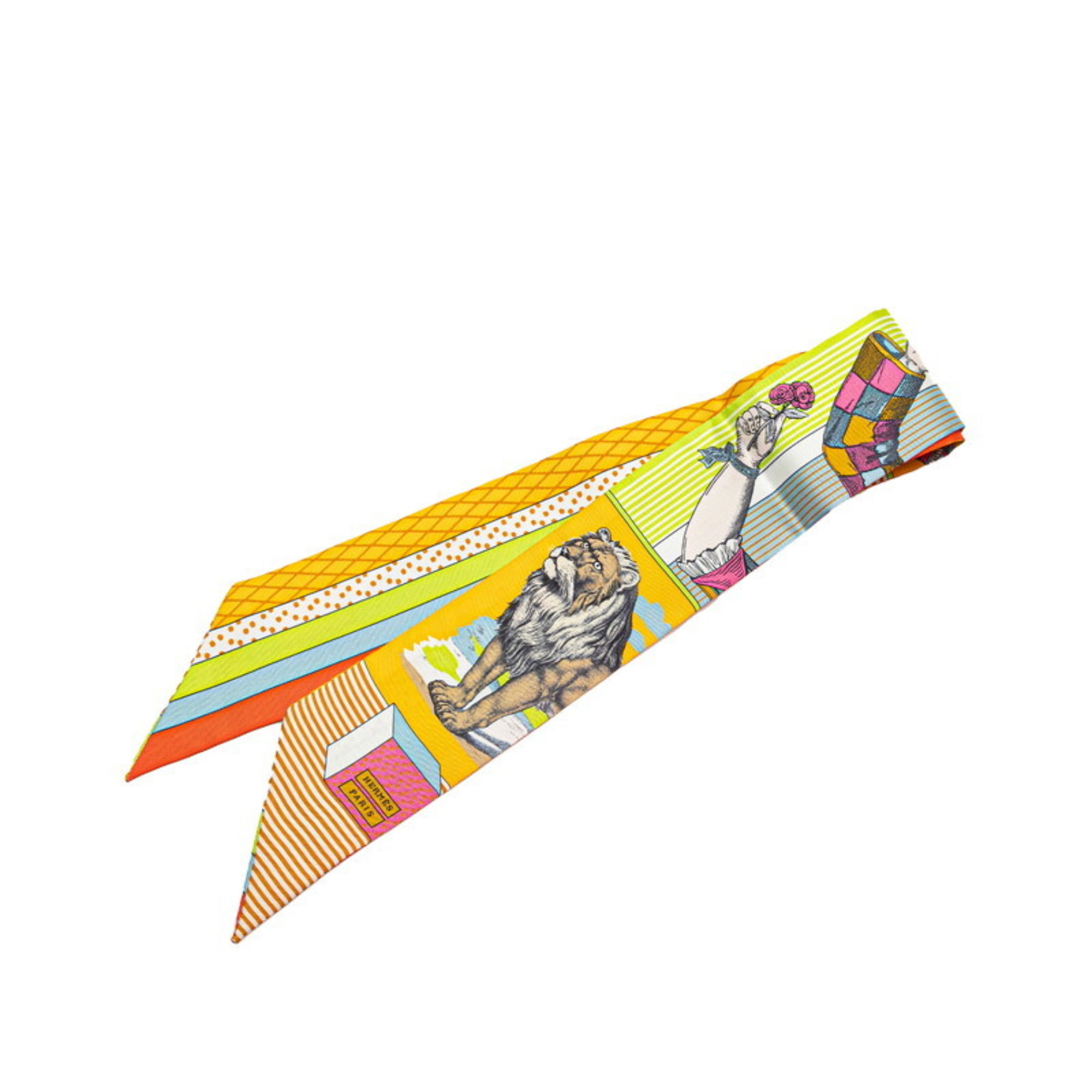 Hermes Twilly GRAND THEATRE NOUVE Grand Theatre Nouveau Scarf Muffler Yellow Pink Multicolor Silk Women’s HERMES