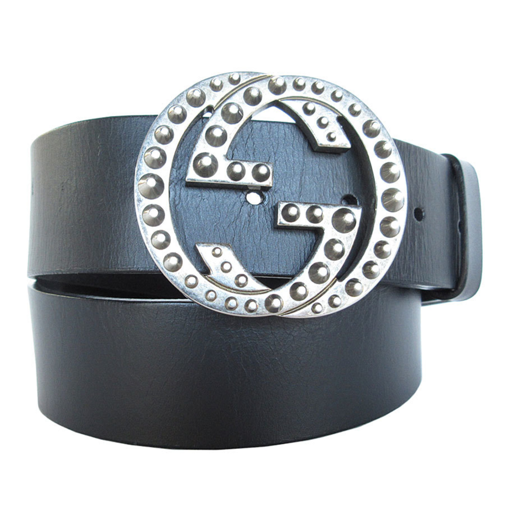 GUCCI Belt Interlocking G Leather Metal Black Silver Men’s s0525a