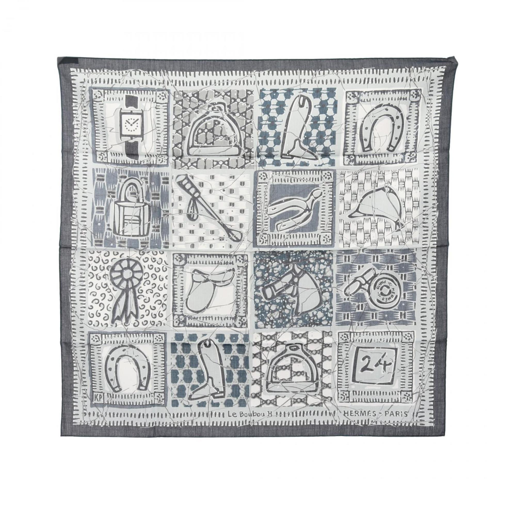 Hermes Hermès Carré 65 Le Boubou H Scarf, Cotton, Men’s and Women’s, Gray Navy