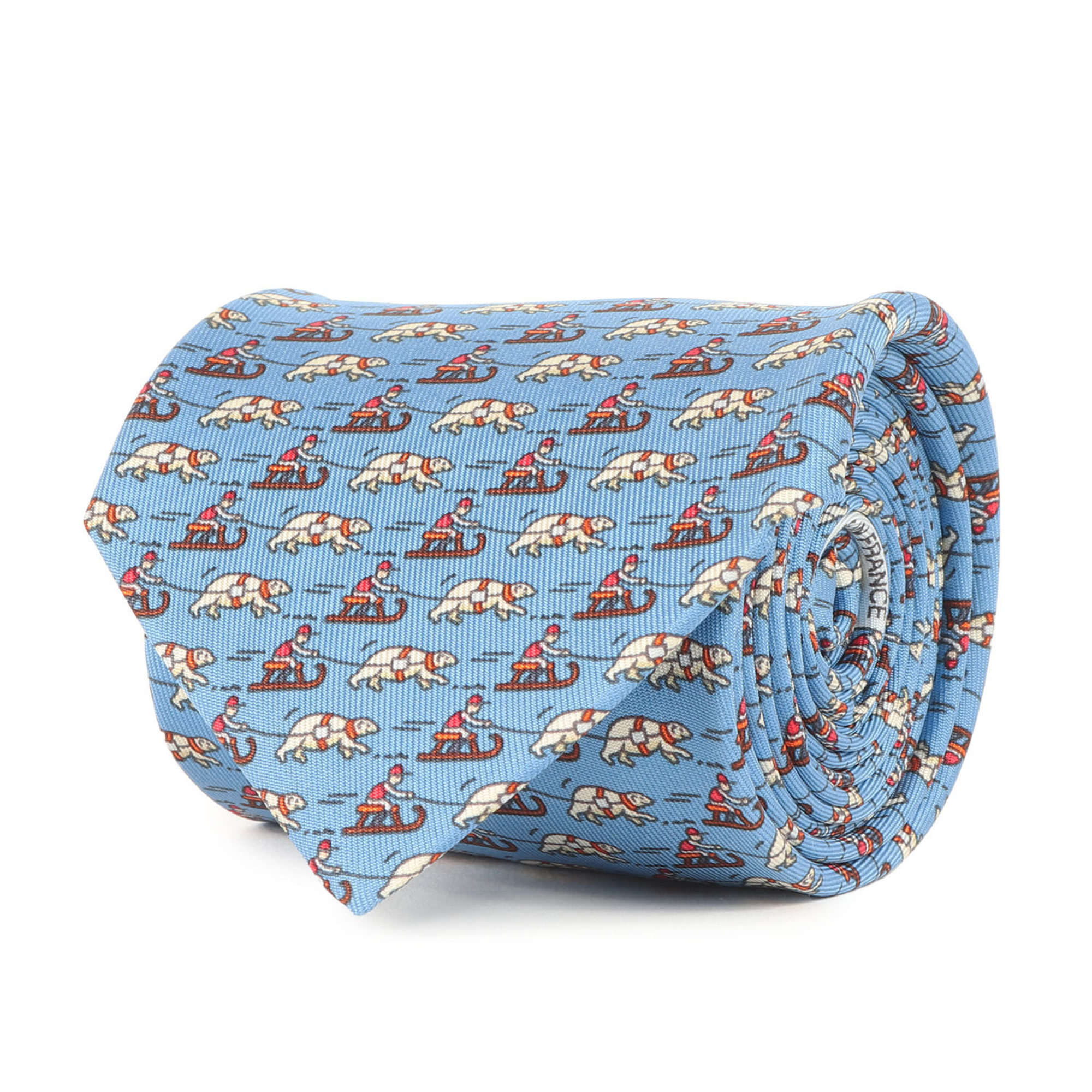 HERMES Men’s Polar Bear Thread Monogram Silk Tie 5658 EA Light Blue K4613