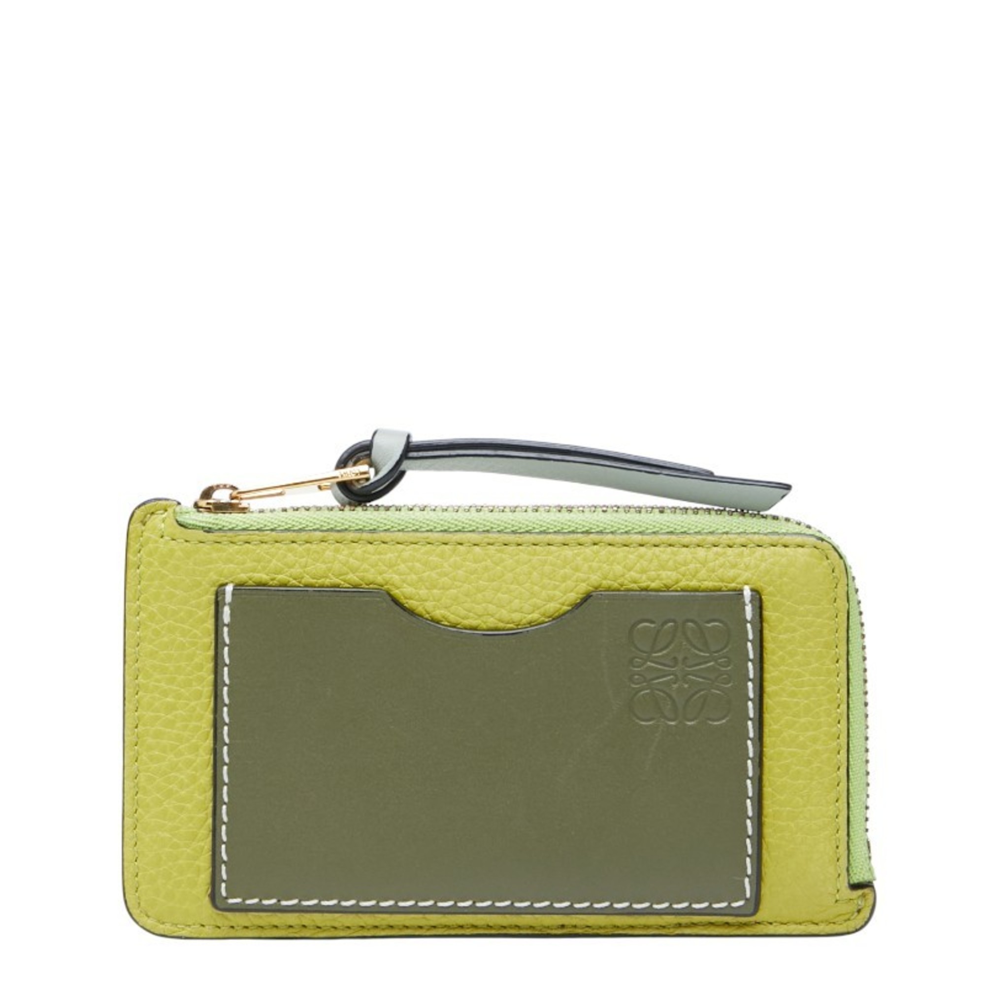 LOEWE Anagram Fragment Case, Khaki/Green Leather Business Card Case for Women