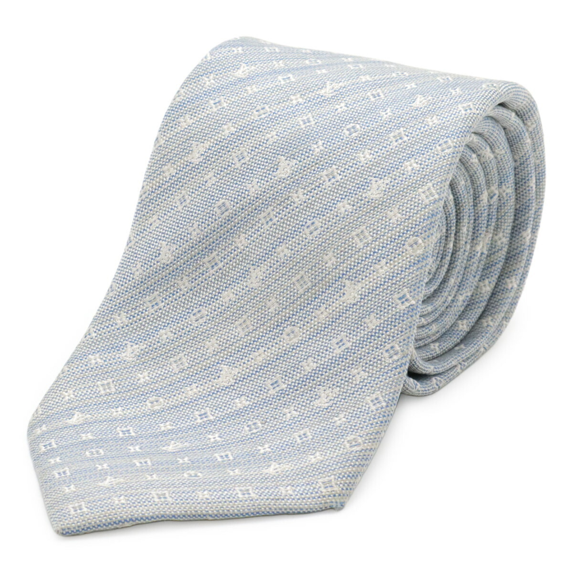 LOUIS VUITTON Monogram Striped Tie, 75% Silk, 25% Linen, Light Blue, M78570