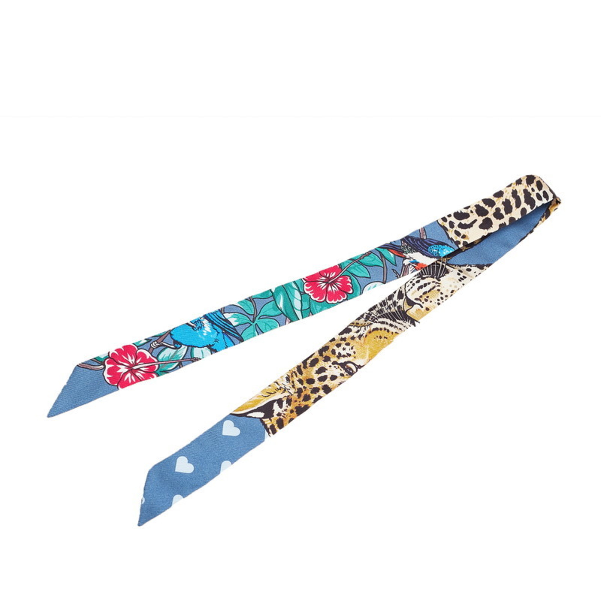 Hermes Hermès Twilly Doll Jungle Love Scarf, Light Blue Multicolor Silk, Women’s