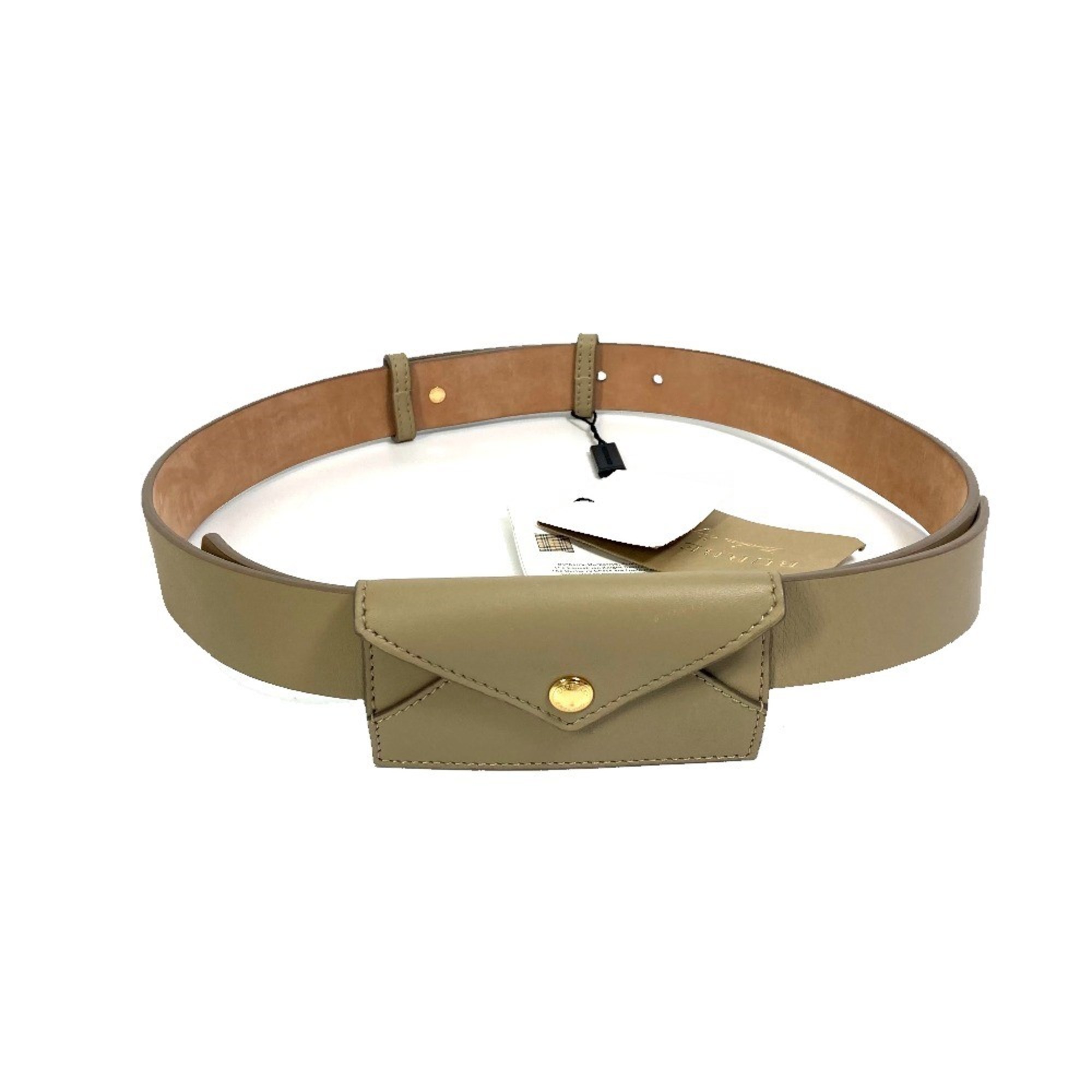 BURBERRY 8012136 ENVELOPE Leather Belt with Pouch, Women's, Latte Beige, Like New