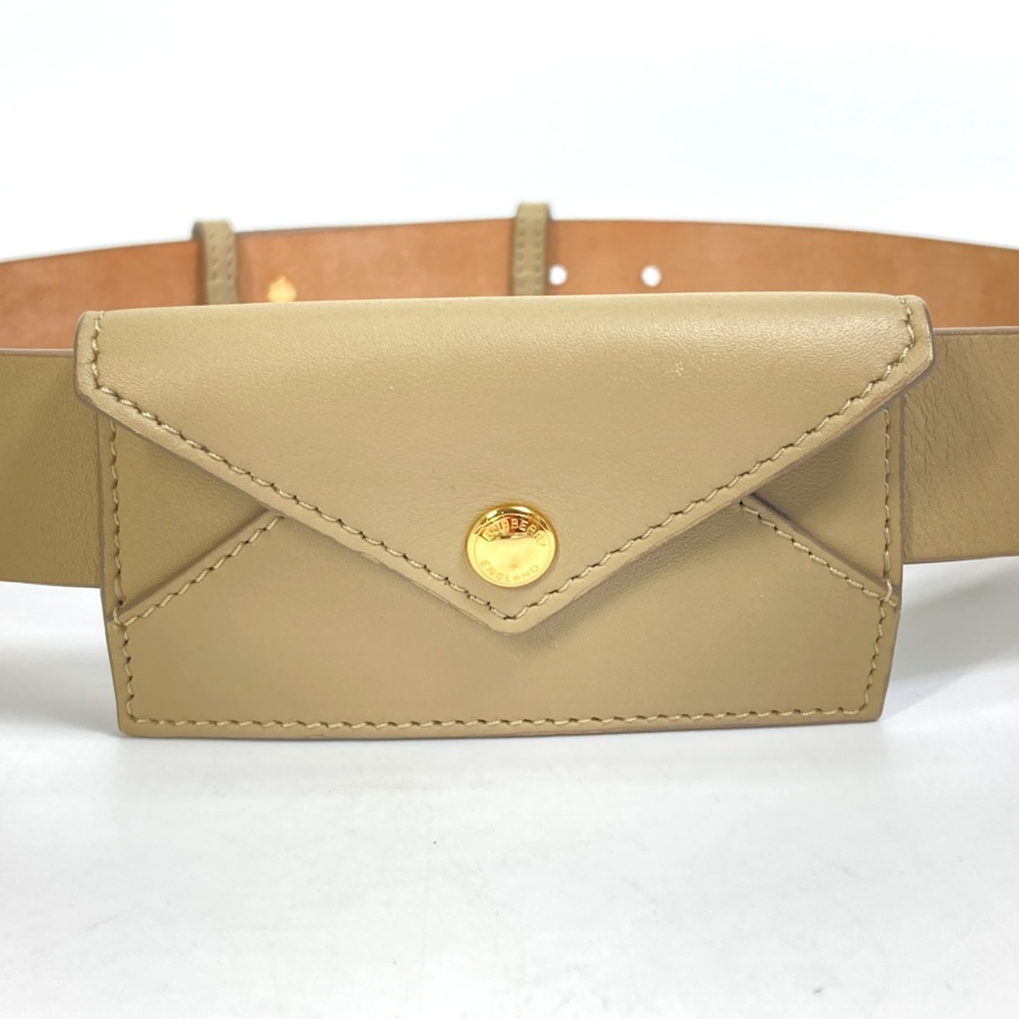 BURBERRY 8012136 ENVELOPE Leather Belt with Pouch, Women's, Latte Beige, Like New
